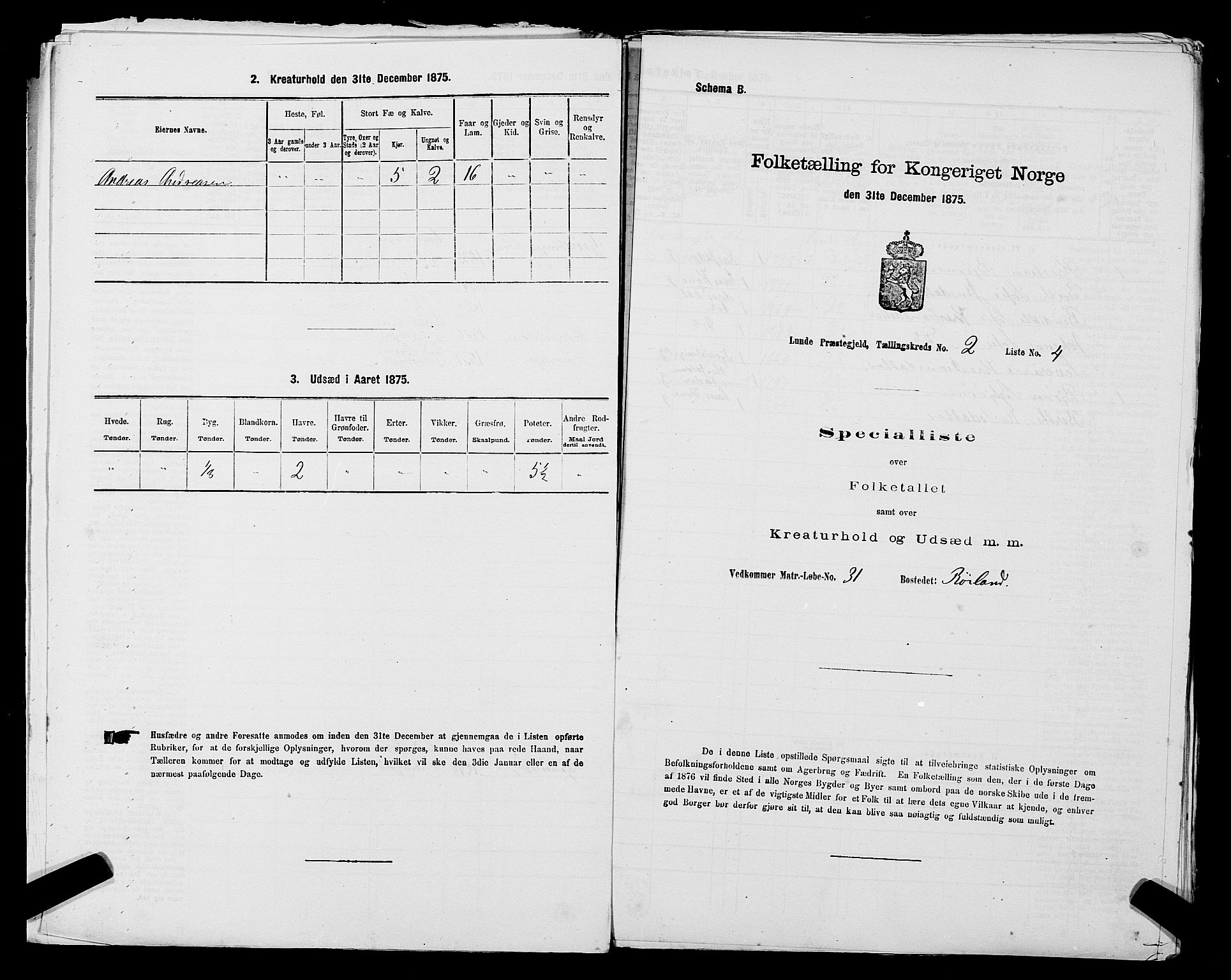 SAST, Folketelling 1875 for 1112P Lund prestegjeld, 1875, s. 113