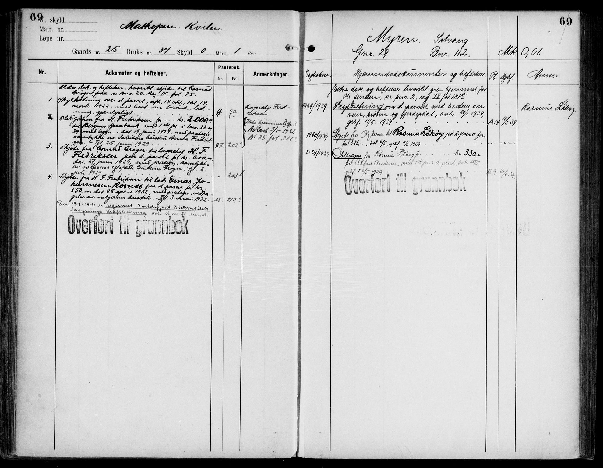 Midhordland sorenskriveri, AV/SAB-A-3001/1/G/Ga/Gab/L0108: Panteregister nr. II.A.b.108, s. 69
