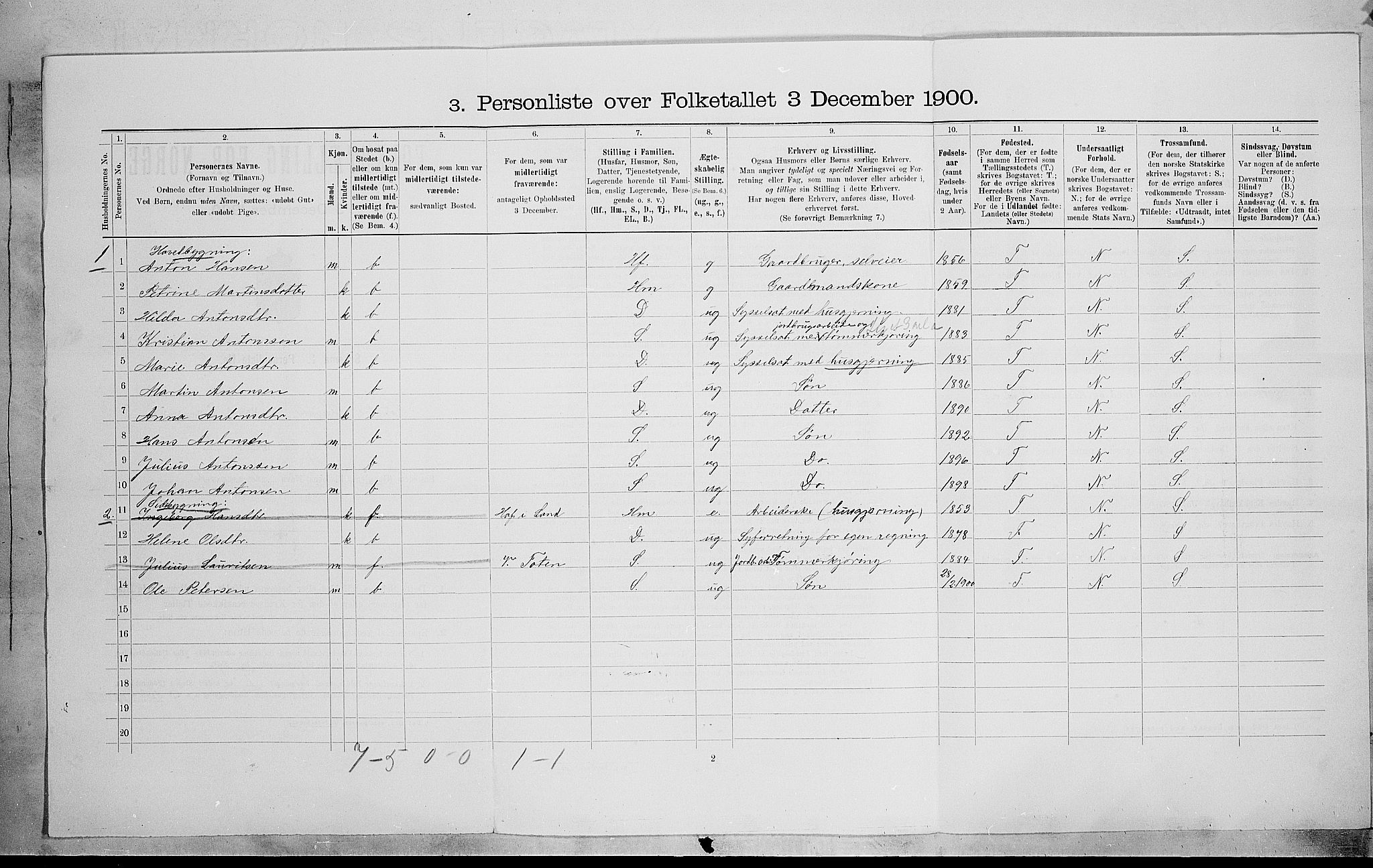 SAH, Folketelling 1900 for 0536 Søndre Land herred, 1900, s. 1119