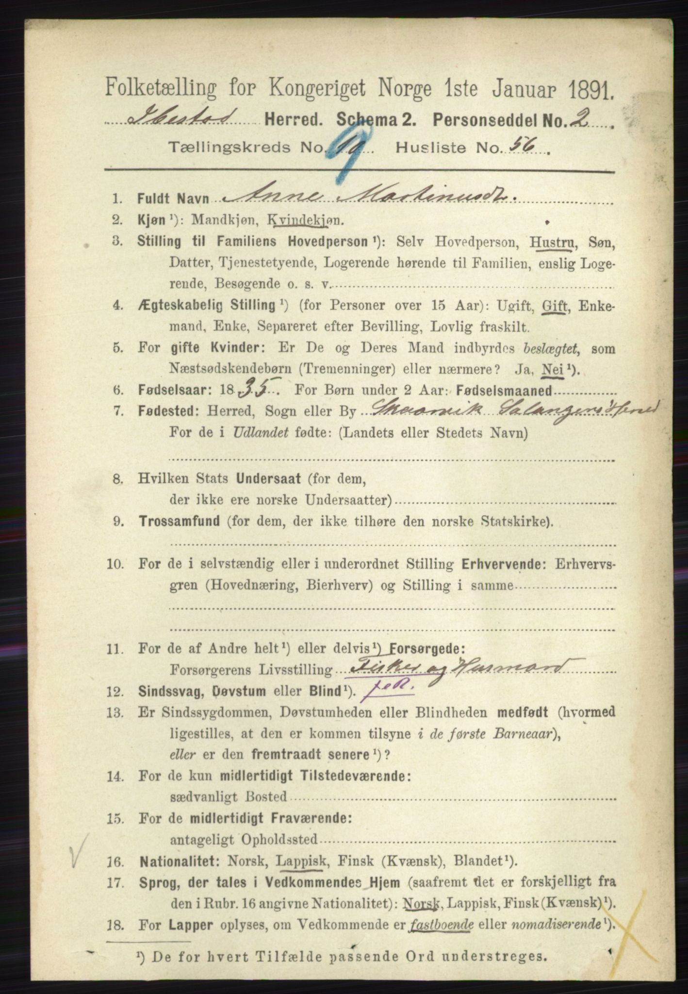 RA, Folketelling 1891 for 1917 Ibestad herred, 1891, s. 6321