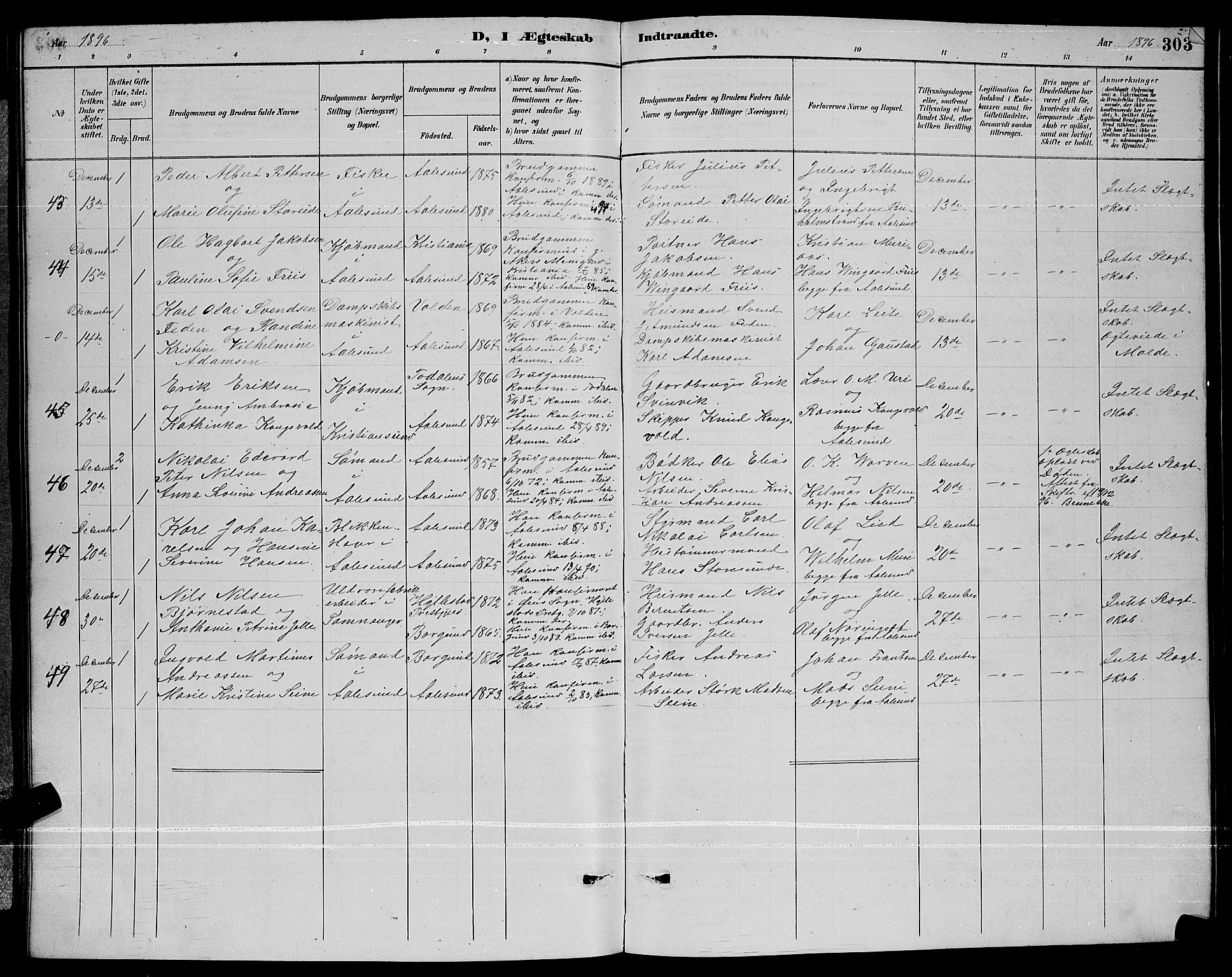 Ministerialprotokoller, klokkerbøker og fødselsregistre - Møre og Romsdal, AV/SAT-A-1454/529/L0467: Klokkerbok nr. 529C04, 1889-1897, s. 303