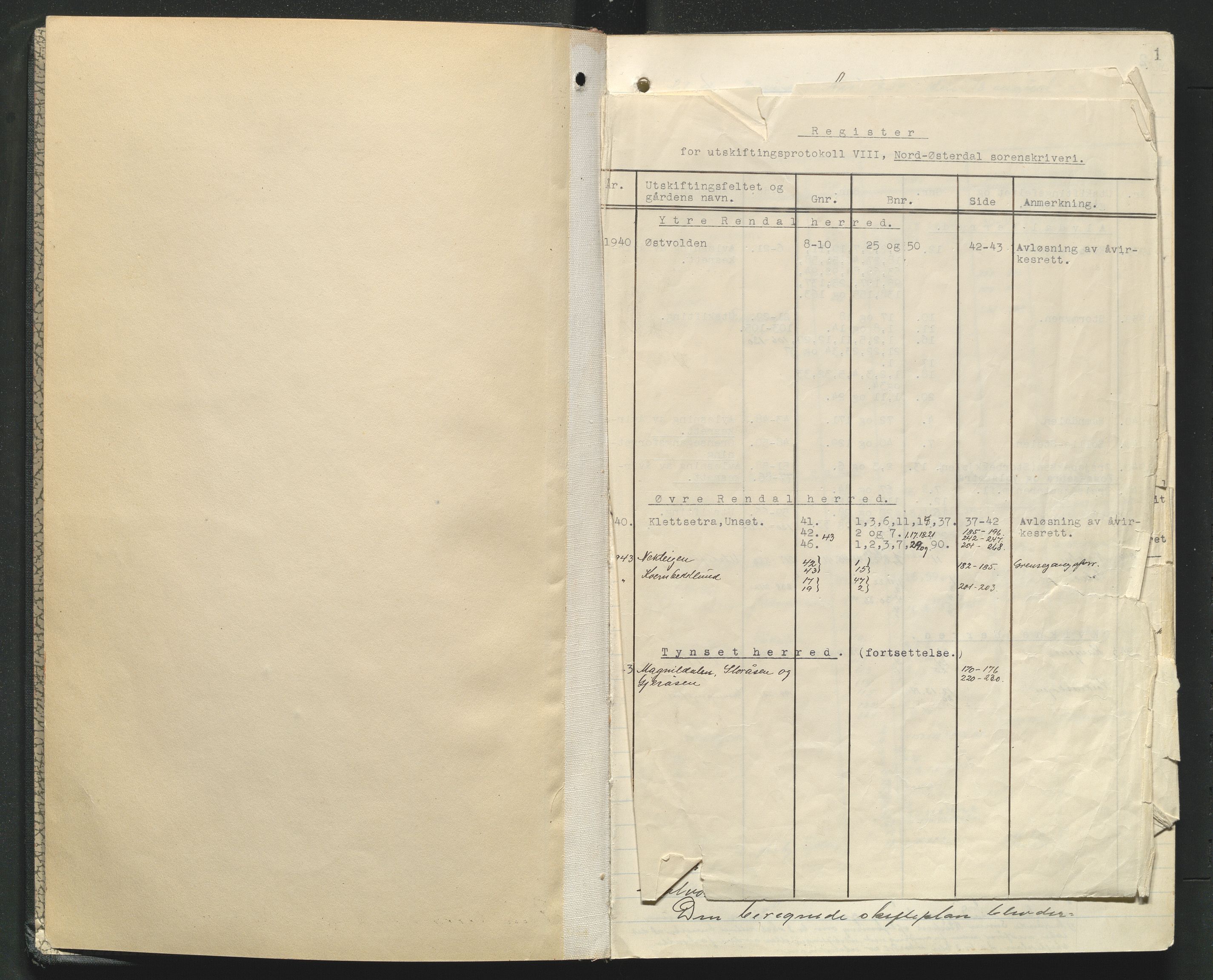 Hedmark og Østerdal jordskifterett, AV/SAH-JORDSKIFTEH-002/G/Ga/L0014/0003: Rettsbøker  / Rettsbok - VIII, 1939-1945