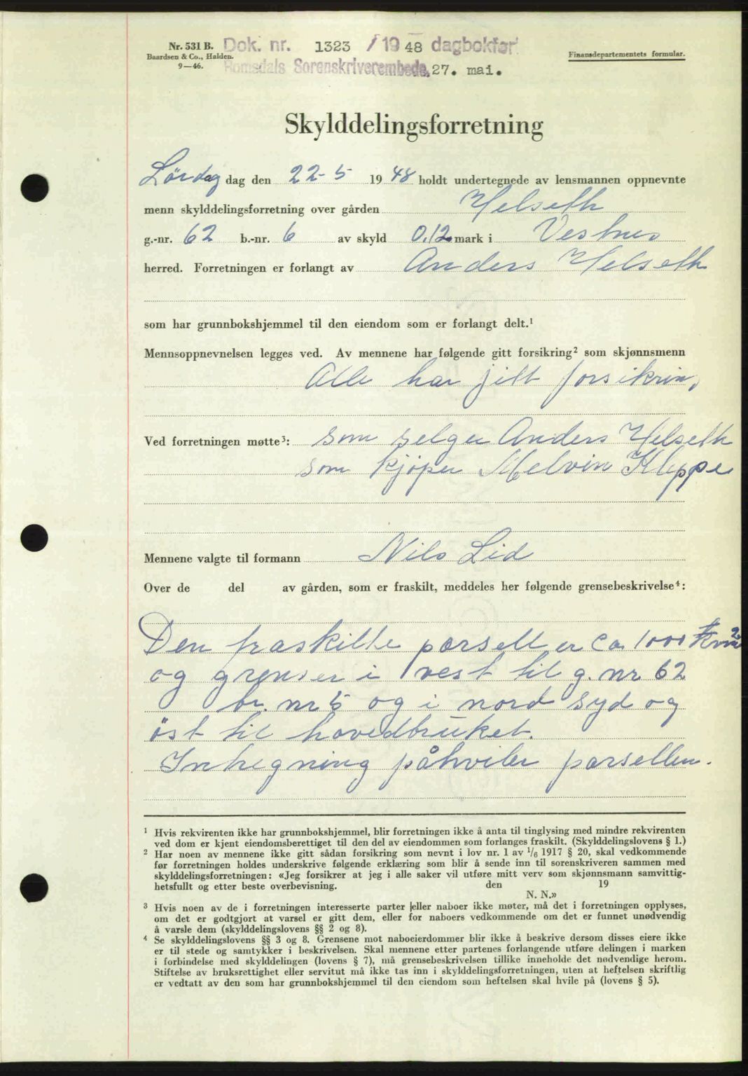 Romsdal sorenskriveri, SAT/A-4149/1/2/2C: Pantebok nr. A26, 1948-1948, Dagboknr: 1323/1948