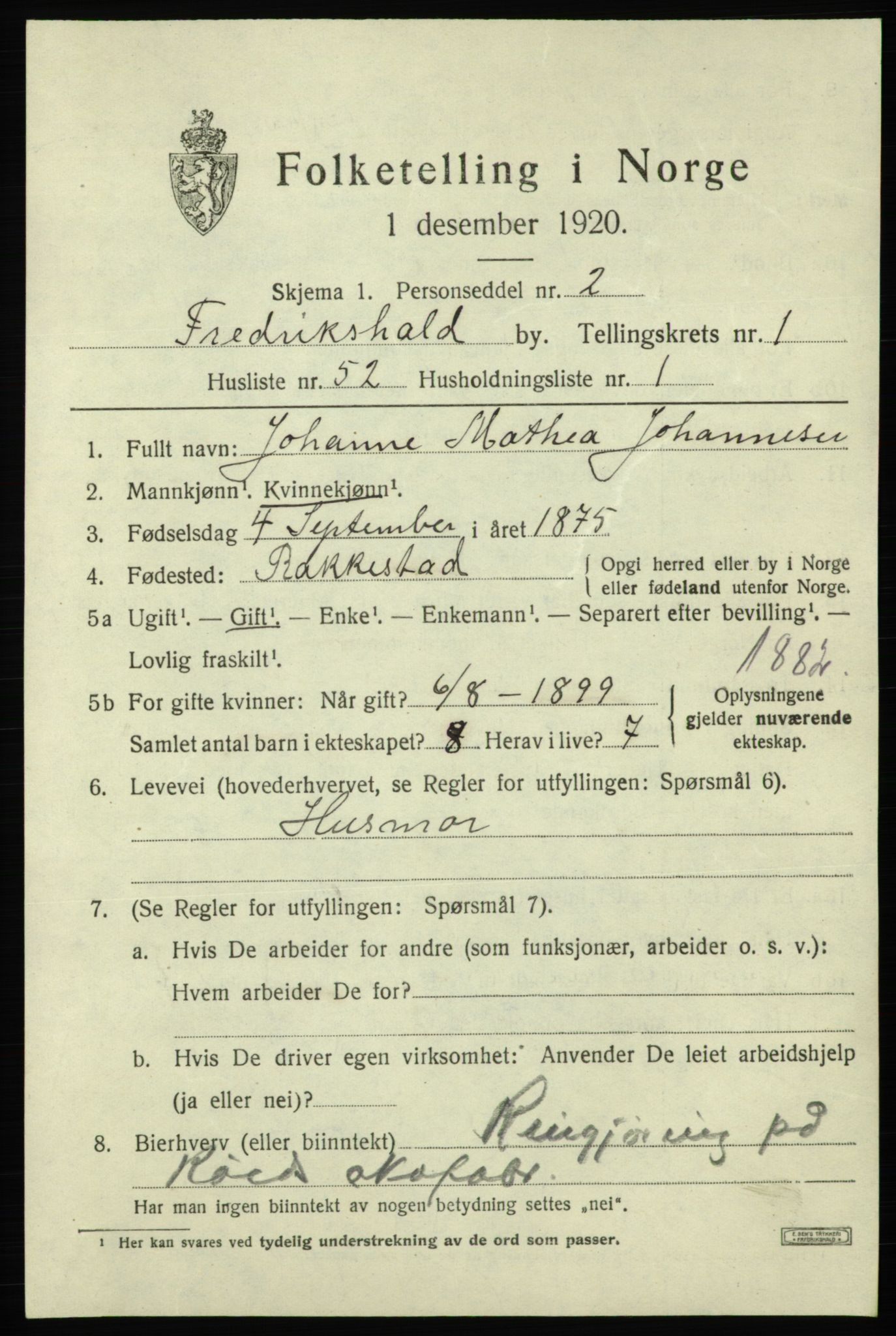 SAO, Folketelling 1920 for 0101 Fredrikshald kjøpstad, 1920, s. 9049