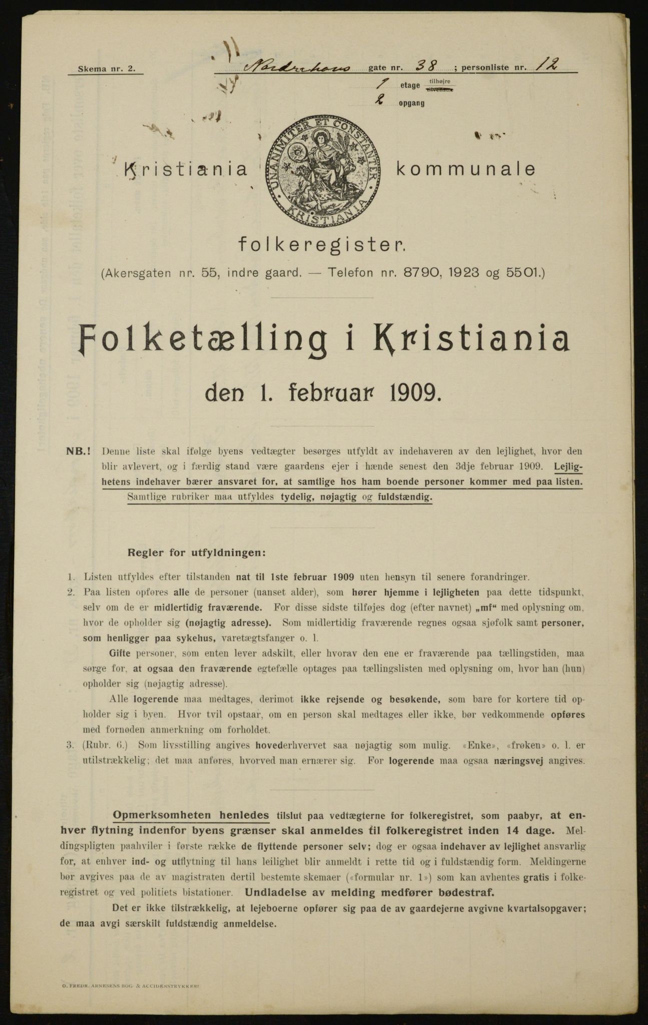 OBA, Kommunal folketelling 1.2.1909 for Kristiania kjøpstad, 1909, s. 66154