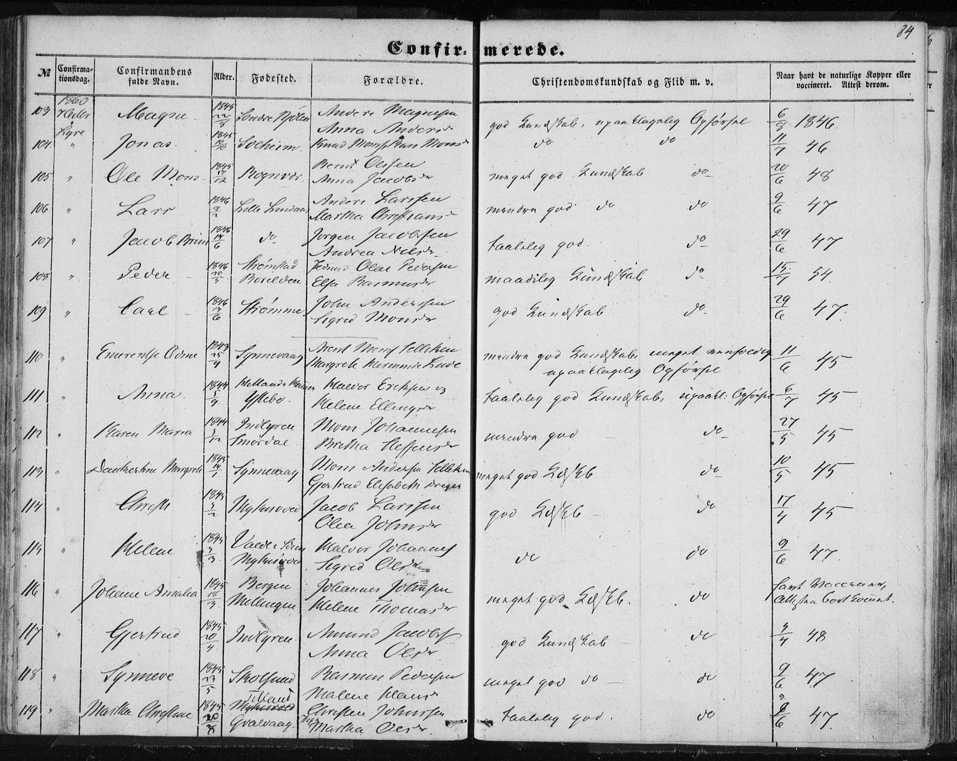 Lindås Sokneprestembete, AV/SAB-A-76701/H/Haa/Haaa/L0013: Ministerialbok nr. A 13, 1848-1862, s. 84