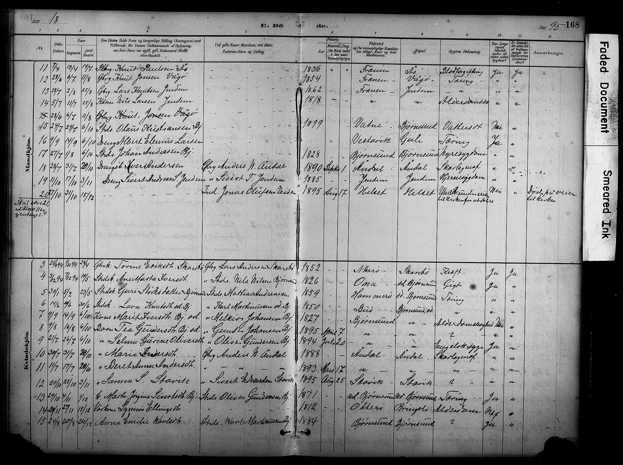 Ministerialprotokoller, klokkerbøker og fødselsregistre - Møre og Romsdal, AV/SAT-A-1454/565/L0755: Klokkerbok nr. 565C04, 1883-1903, s. 168