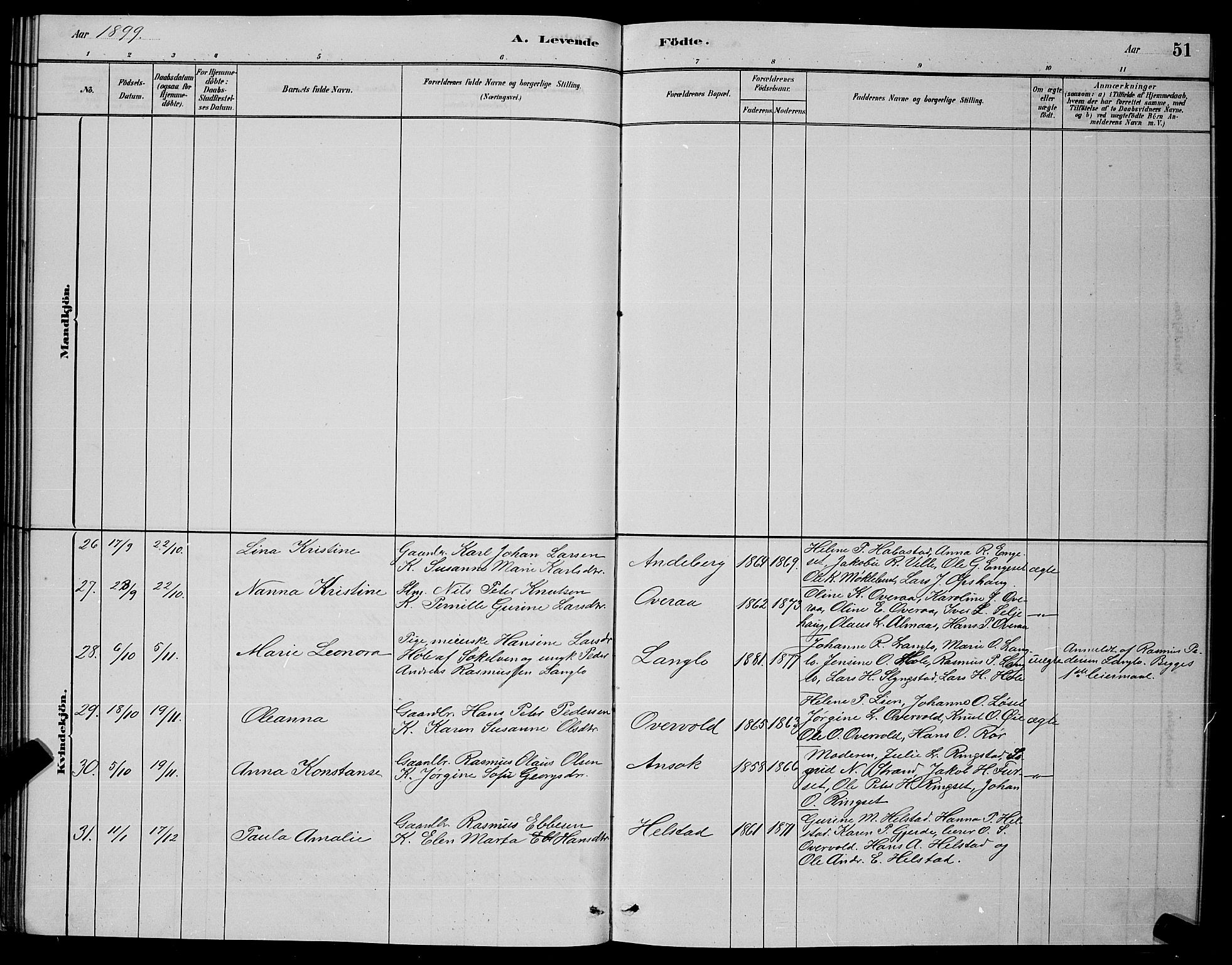 Ministerialprotokoller, klokkerbøker og fødselsregistre - Møre og Romsdal, AV/SAT-A-1454/520/L0292: Klokkerbok nr. 520C04, 1882-1901, s. 51