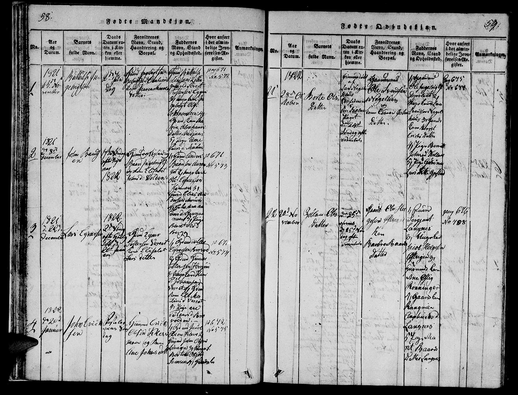 Ministerialprotokoller, klokkerbøker og fødselsregistre - Nord-Trøndelag, SAT/A-1458/749/L0479: Klokkerbok nr. 749C01, 1817-1829, s. 58-59