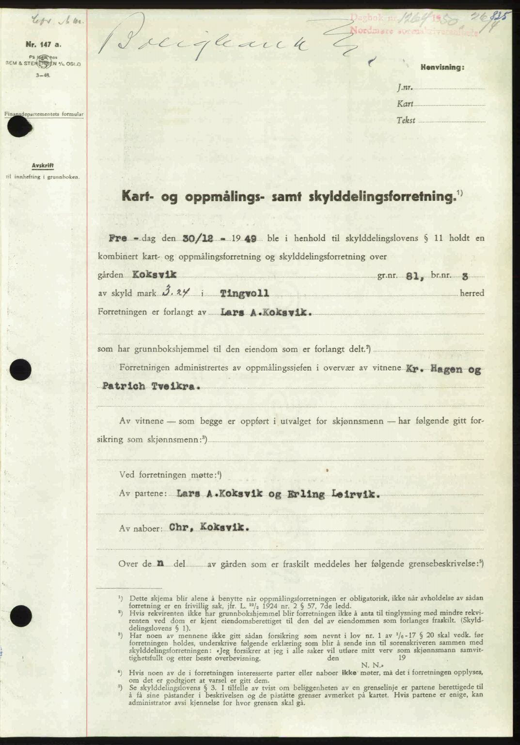 Nordmøre sorenskriveri, SAT/A-4132/1/2/2Ca: Pantebok nr. A114, 1950-1950, Dagboknr: 1264/1950