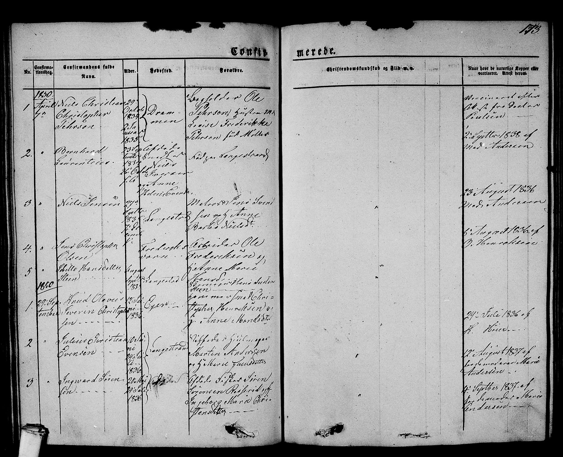 Larvik kirkebøker, AV/SAKO-A-352/G/Gb/L0002: Klokkerbok nr. II 2, 1843-1866, s. 173