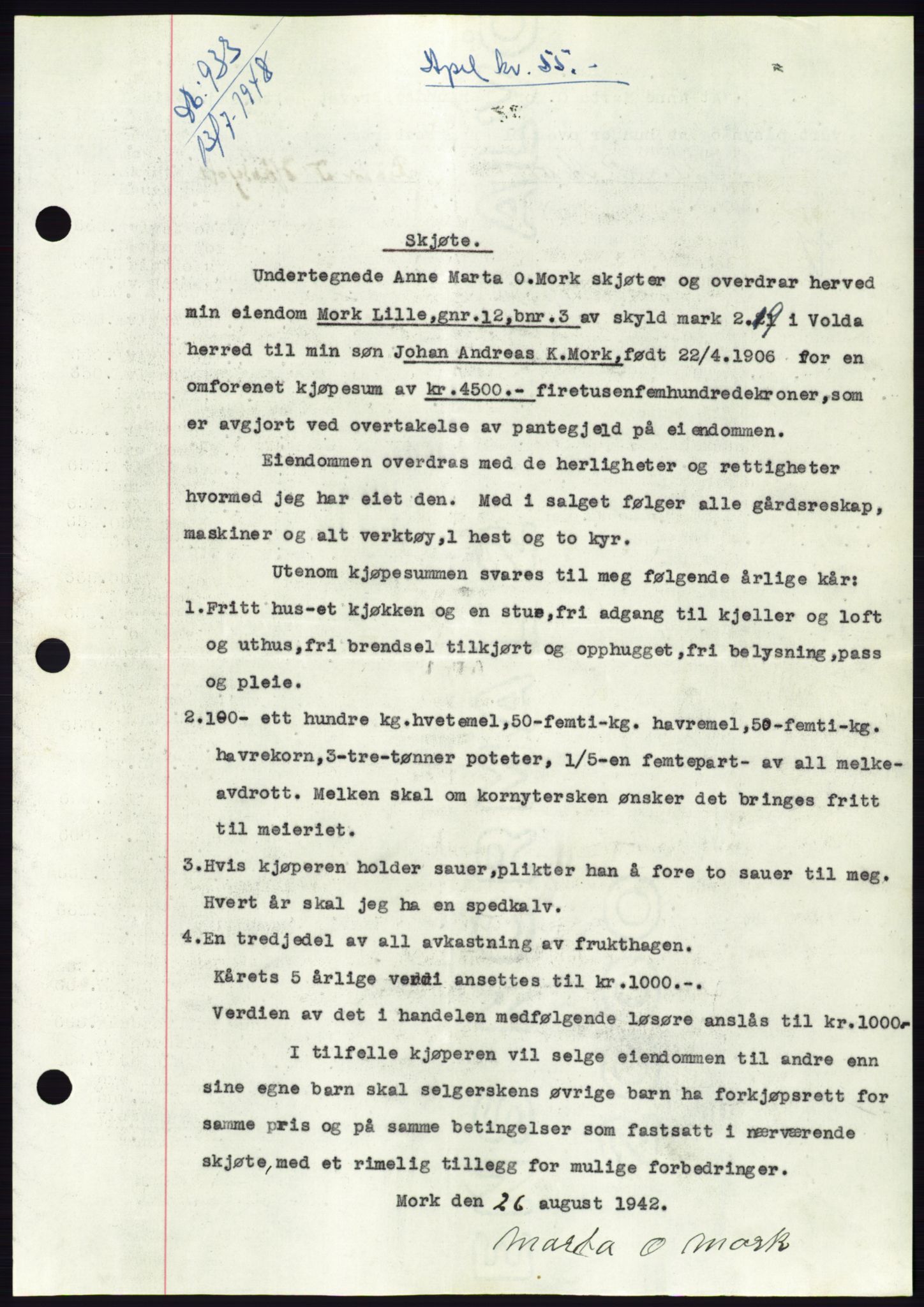 Søre Sunnmøre sorenskriveri, SAT/A-4122/1/2/2C/L0082: Pantebok nr. 8A, 1948-1948, Dagboknr: 933/1948