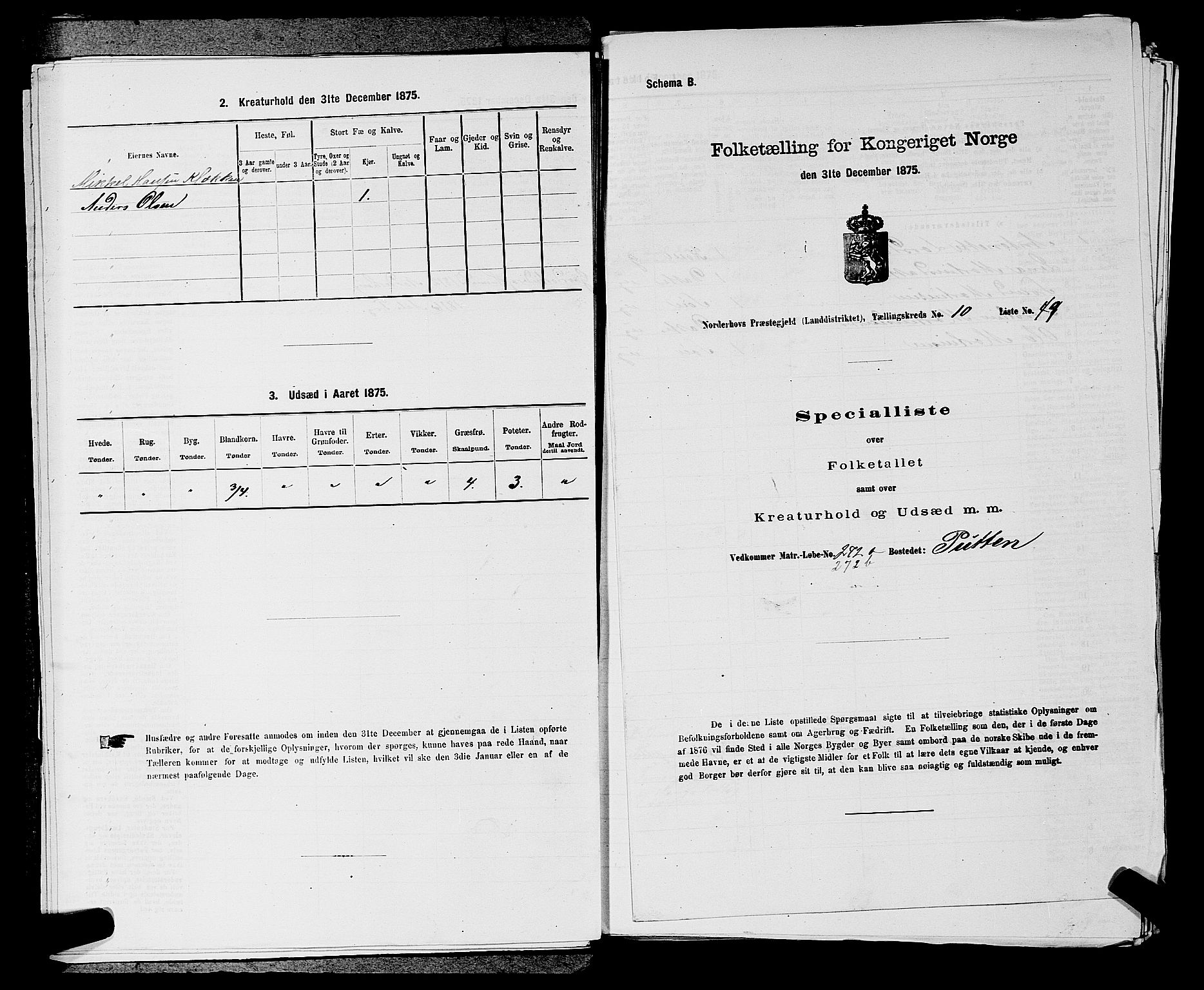 SAKO, Folketelling 1875 for 0613L Norderhov prestegjeld, Norderhov sokn, Haug sokn og Lunder sokn, 1875, s. 1944