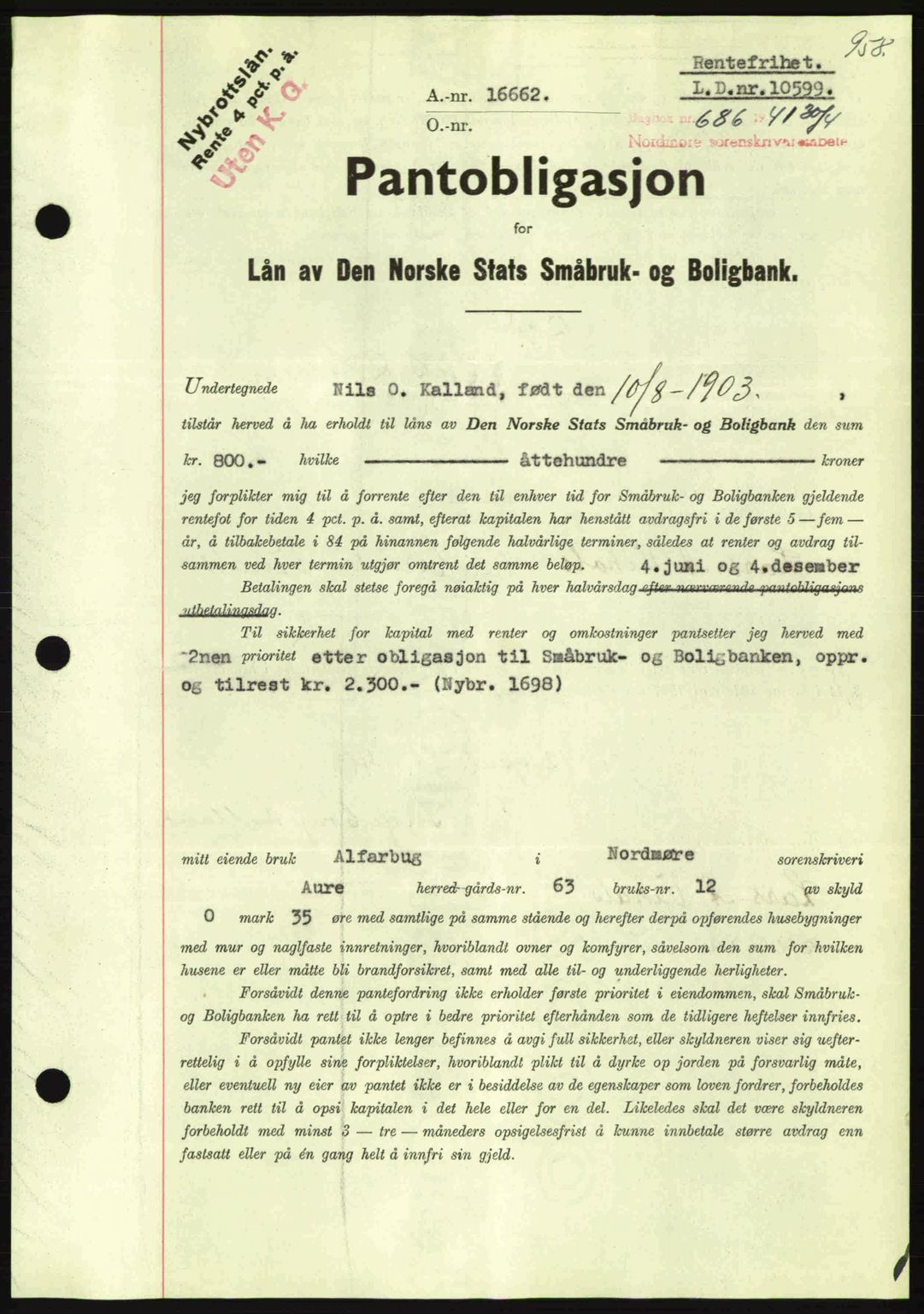 Nordmøre sorenskriveri, AV/SAT-A-4132/1/2/2Ca: Pantebok nr. B87, 1940-1941, Dagboknr: 686/1941