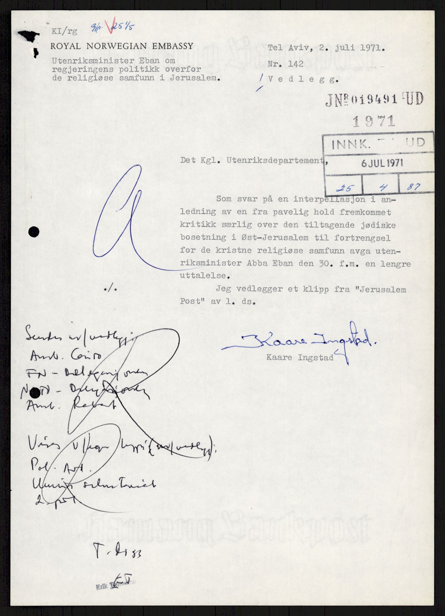 Utenriksdepartementet, hovedarkiv, AV/RA-S-6794/D/Db/Dba/L0776/0003: Verdenspolitikk. Fremmede staters politikk (G.L.) / Israel: Politikk (2 mapper), 1970-1972, s. 134