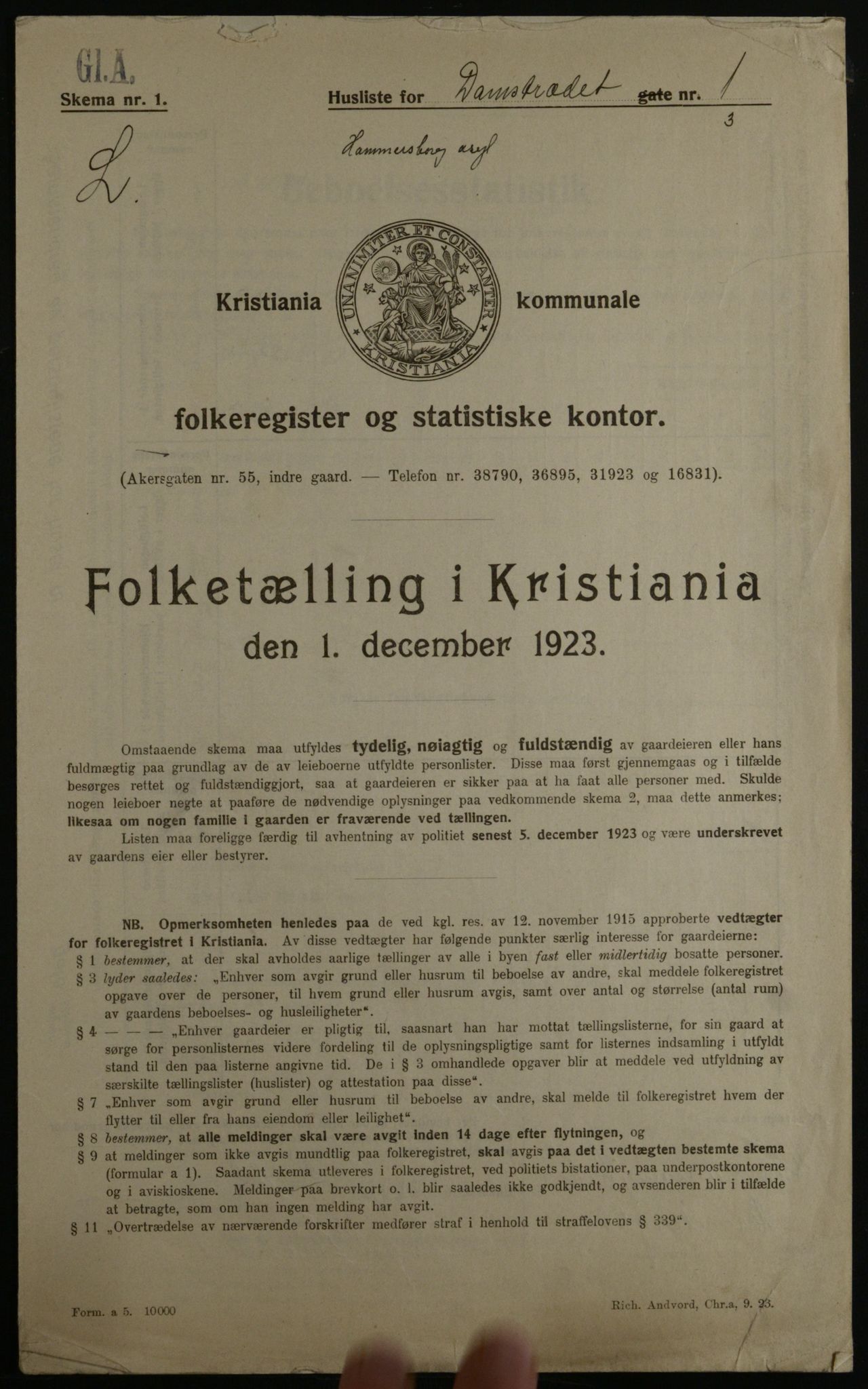 OBA, Kommunal folketelling 1.12.1923 for Kristiania, 1923, s. 16195