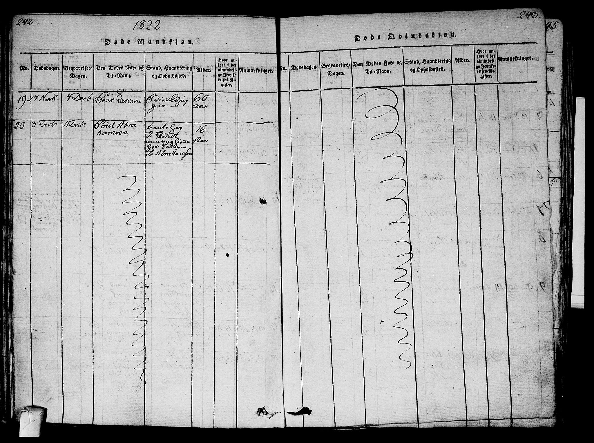 Strømsø kirkebøker, SAKO/A-246/G/Ga/L0001: Klokkerbok nr. 1, 1815-1829, s. 242-243