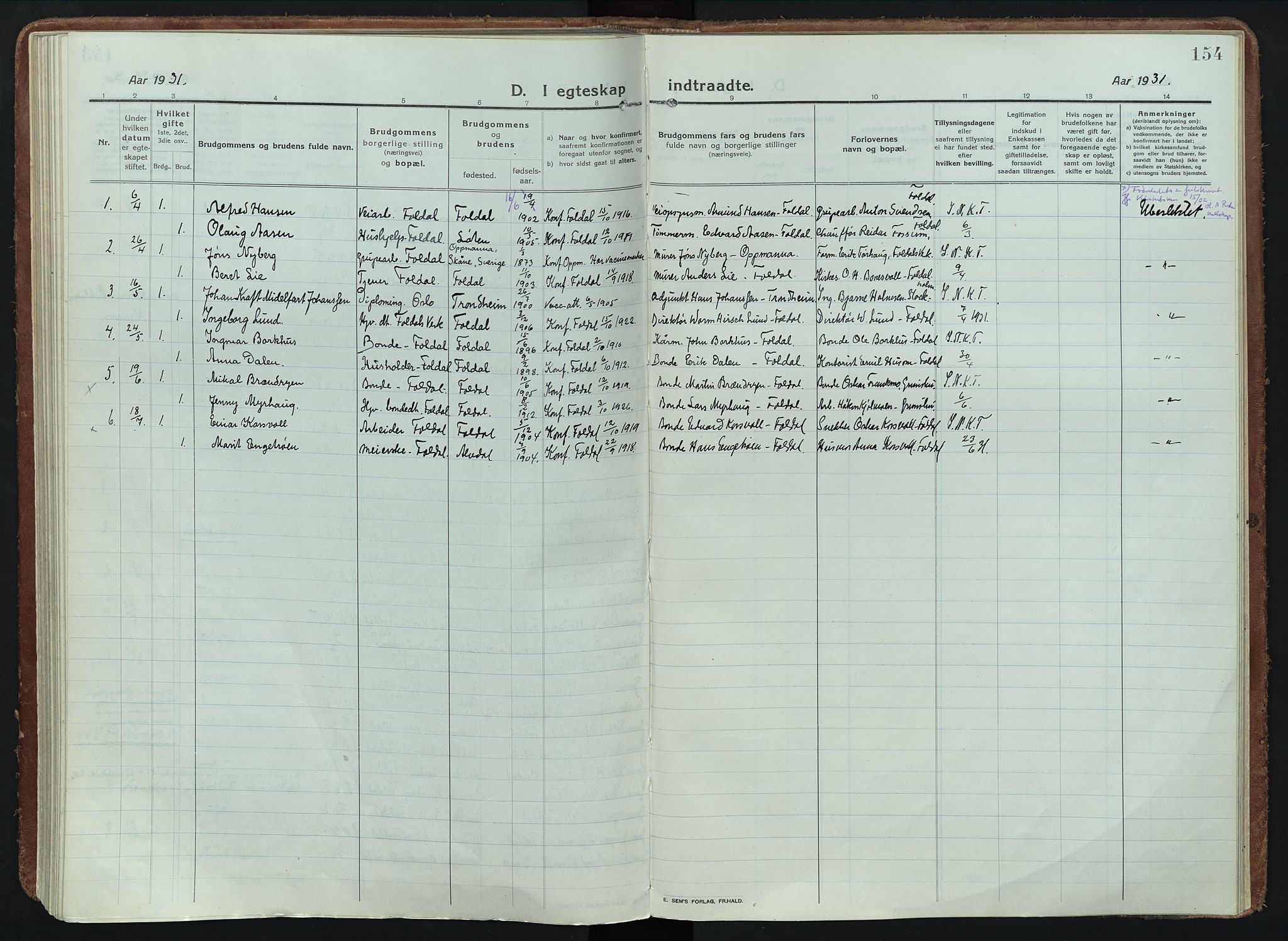 Alvdal prestekontor, AV/SAH-PREST-060/H/Ha/Haa/L0005: Ministerialbok nr. 5, 1913-1930, s. 154