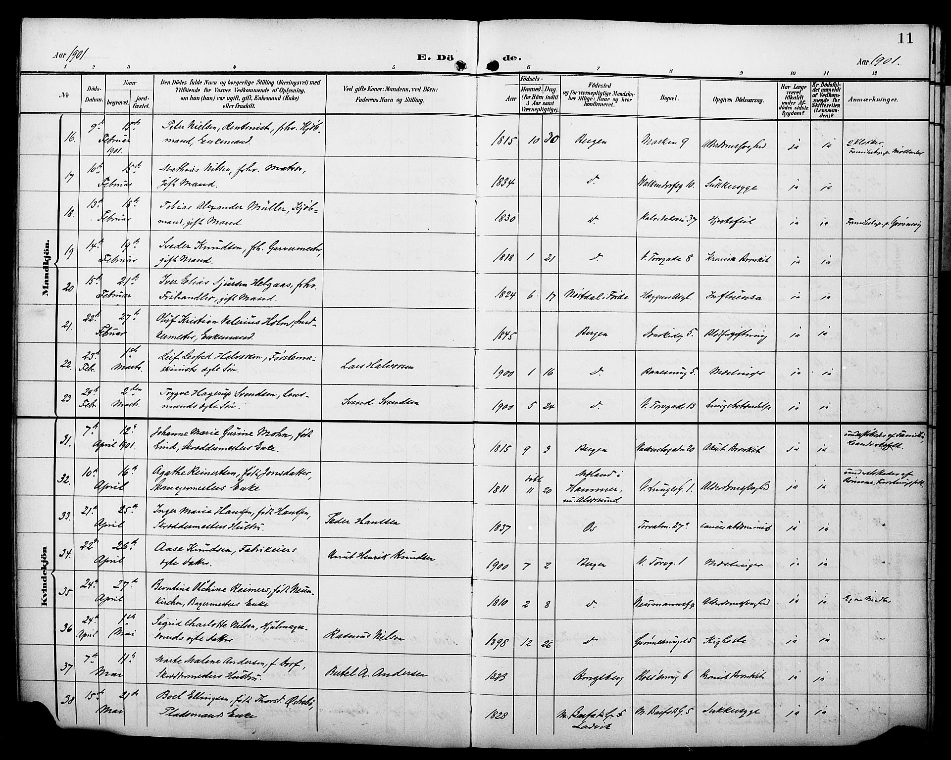 Domkirken sokneprestembete, AV/SAB-A-74801/H/Hab/L0042: Klokkerbok nr. E 6, 1900-1929, s. 11