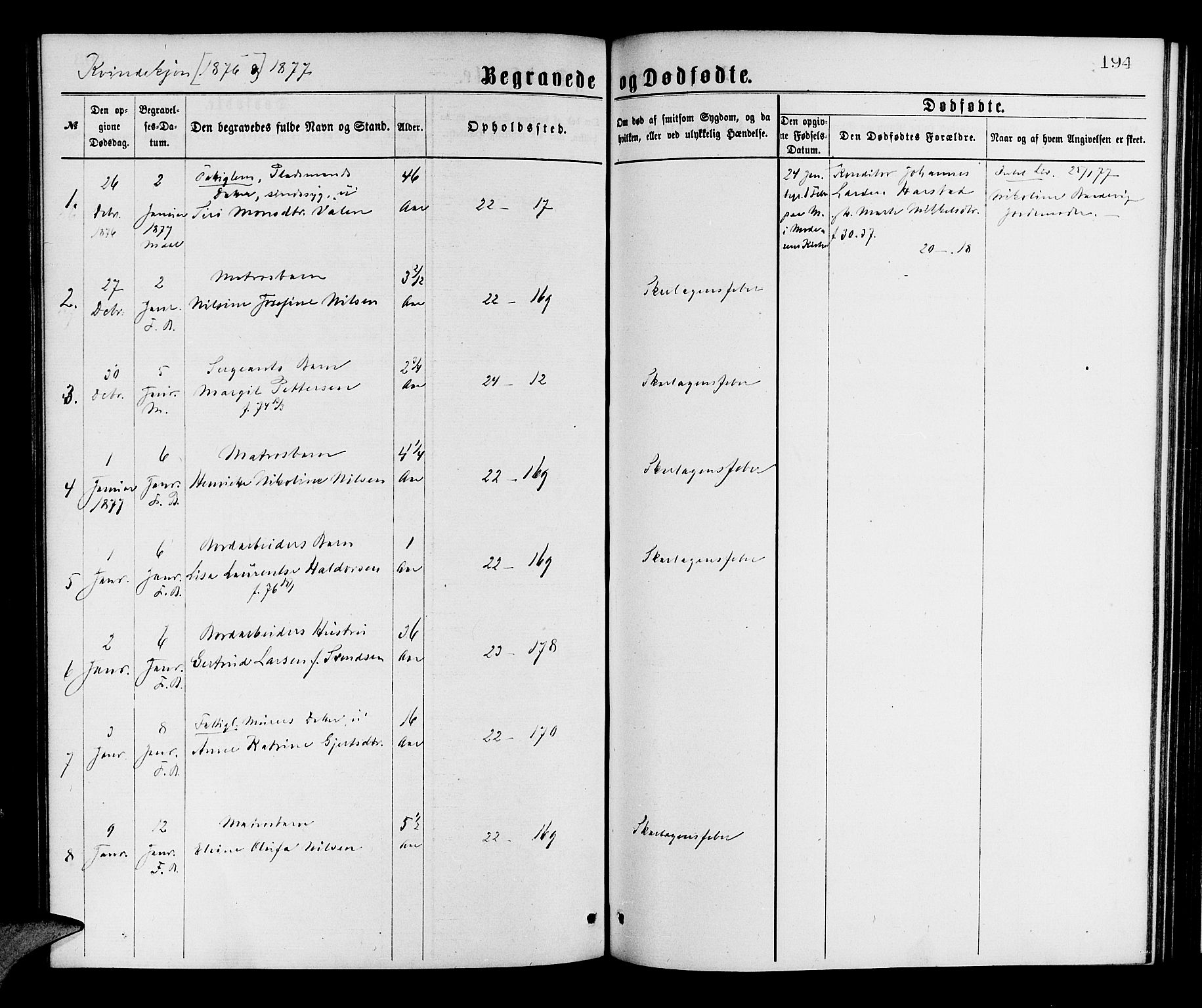 Korskirken sokneprestembete, SAB/A-76101/H/Hab: Klokkerbok nr. E 3, 1871-1883, s. 194
