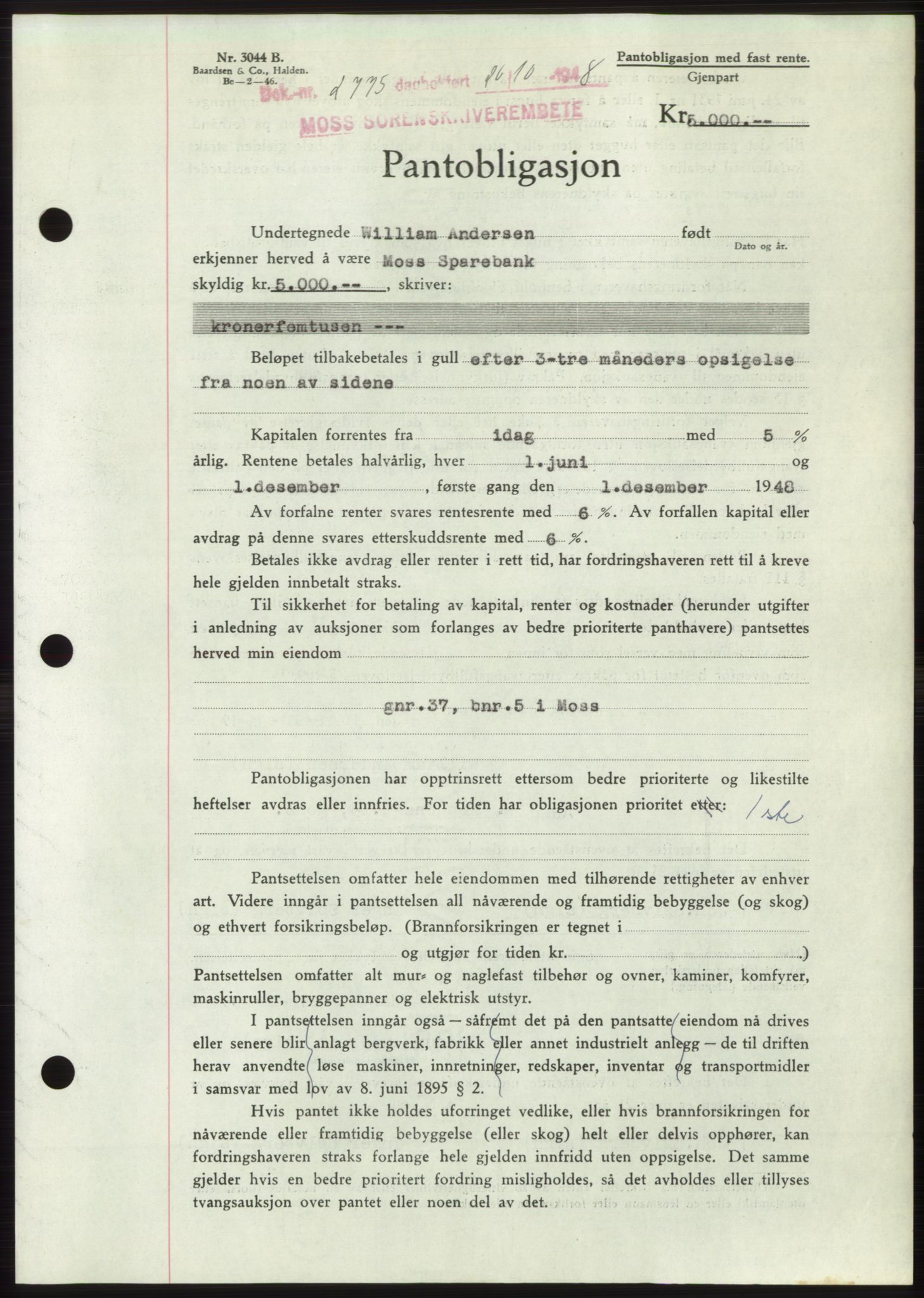 Moss sorenskriveri, AV/SAO-A-10168: Pantebok nr. B20, 1948-1948, Dagboknr: 2775/1948