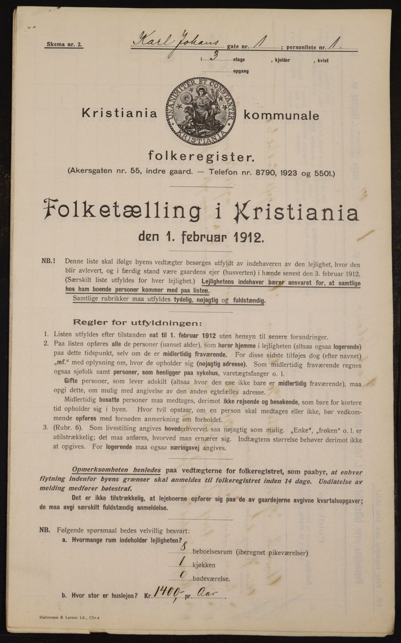 OBA, Kommunal folketelling 1.2.1912 for Kristiania, 1912, s. 48985