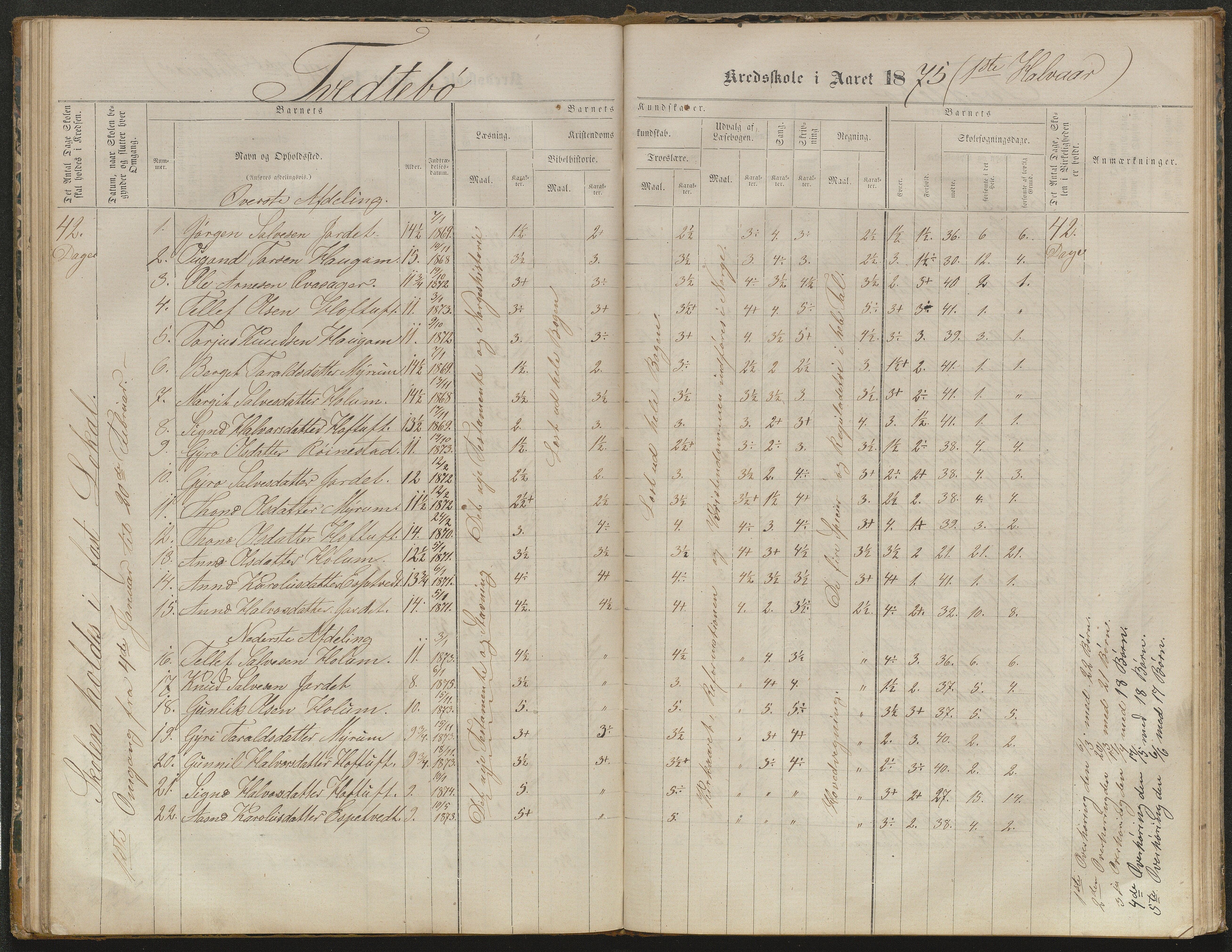 Valle kommune, AAKS/KA0940-PK/03/L0052: Karakterprotokoll for Homme skule. Karakterprotokoll for Oveinang skule. Karakterprotokoll for Tveitebø skule. Karakterprotokoll for den frivillige undervisning i Homme, 1863-1882