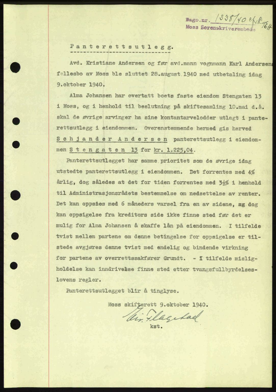 Moss sorenskriveri, SAO/A-10168: Pantebok nr. B10, 1940-1941, Dagboknr: 1338/1940