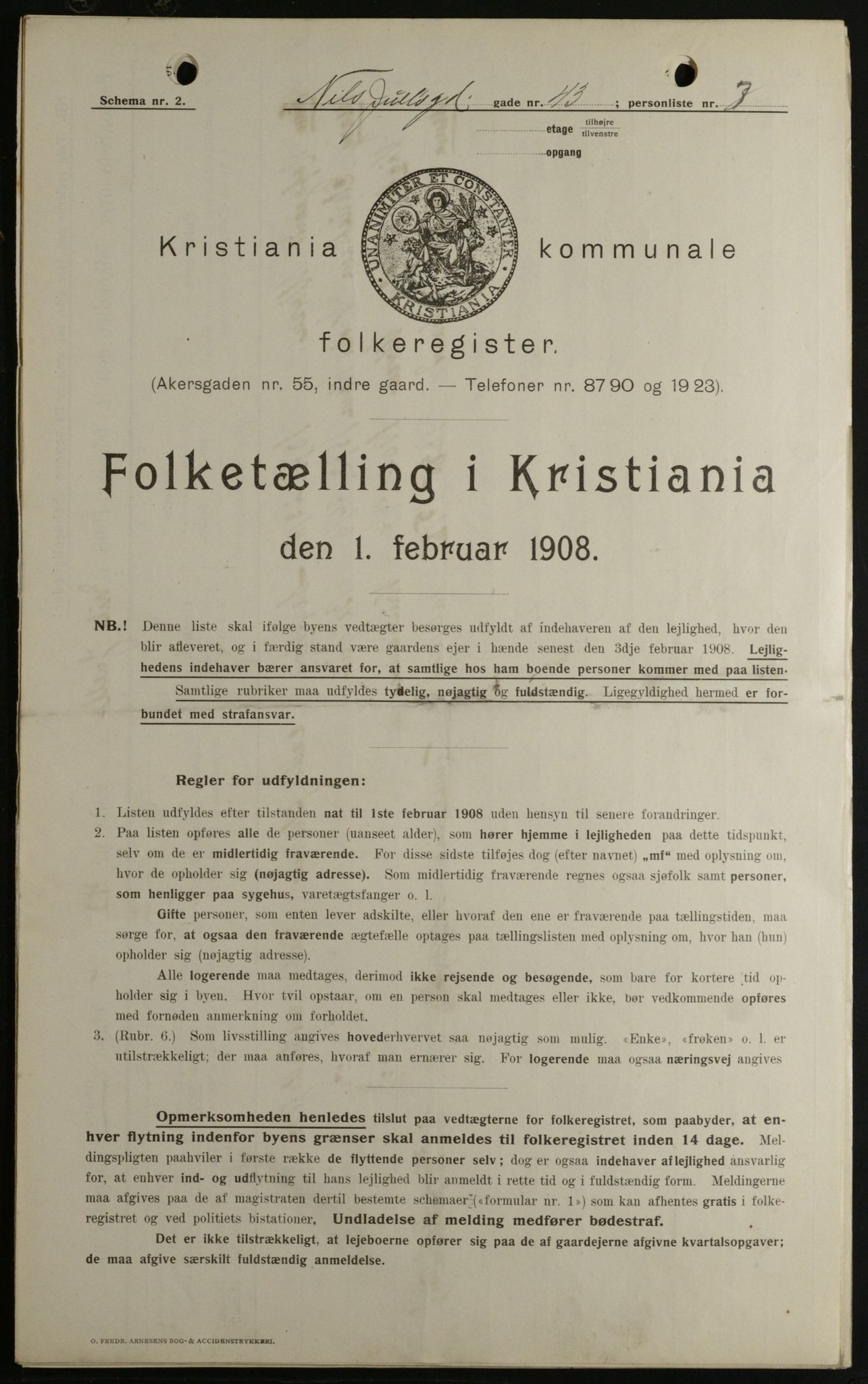 OBA, Kommunal folketelling 1.2.1908 for Kristiania kjøpstad, 1908, s. 63415