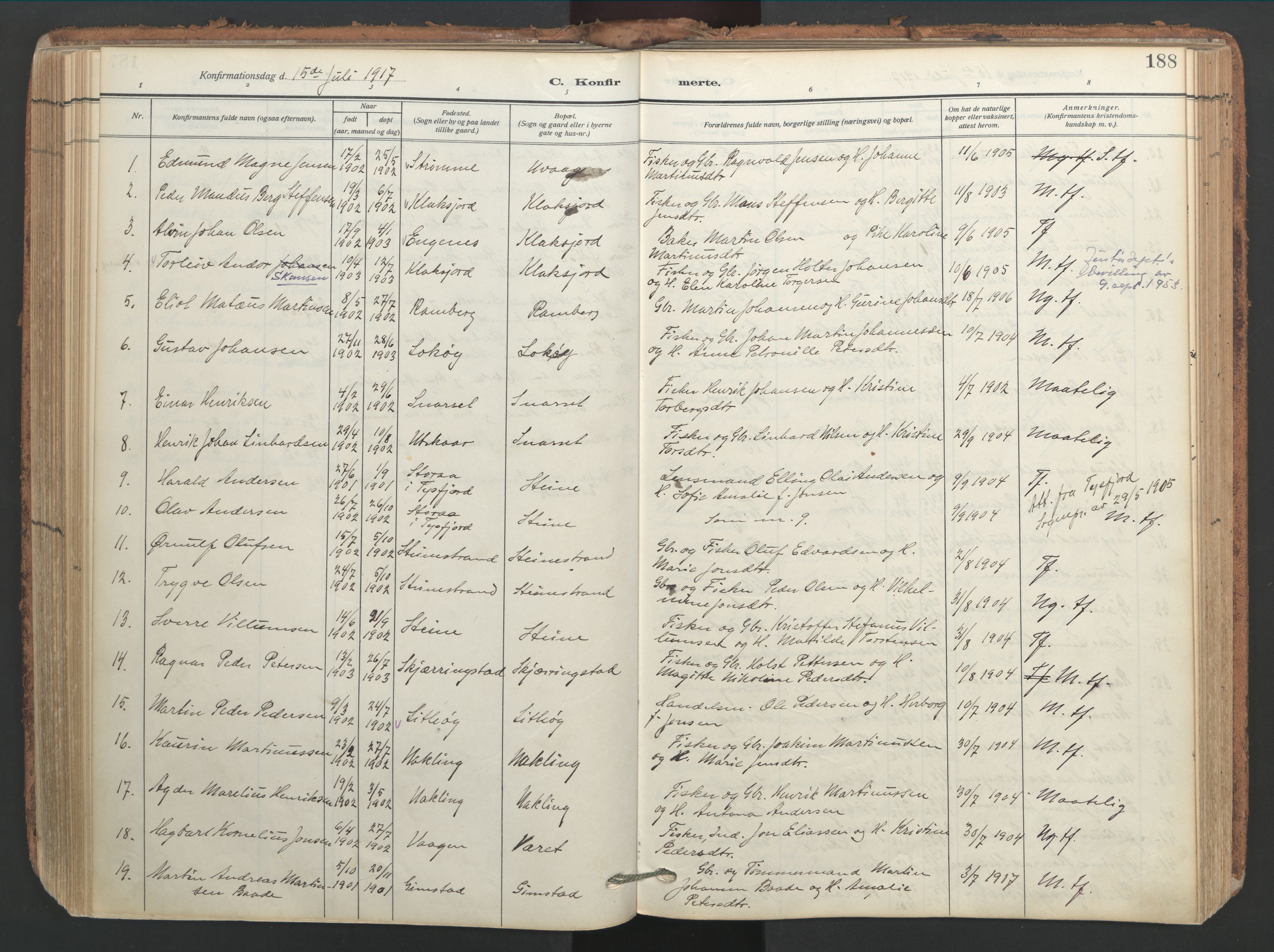 Ministerialprotokoller, klokkerbøker og fødselsregistre - Nordland, AV/SAT-A-1459/891/L1306: Ministerialbok nr. 891A11, 1911-1927, s. 188
