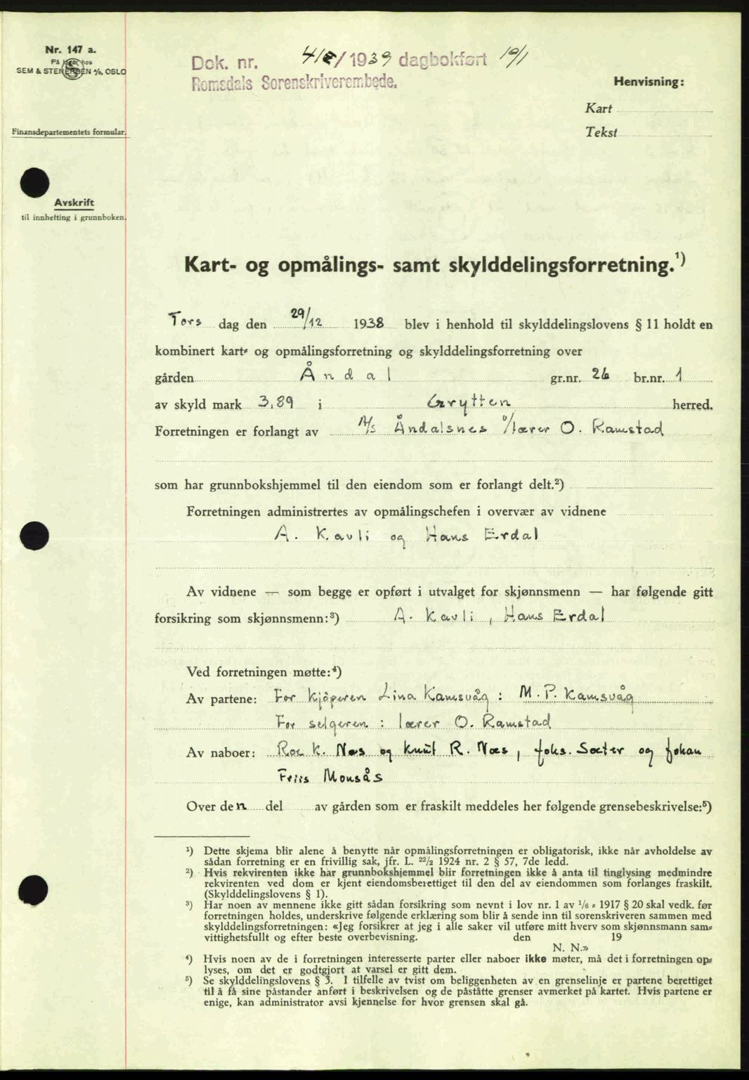 Romsdal sorenskriveri, AV/SAT-A-4149/1/2/2C: Pantebok nr. A6, 1938-1939, Dagboknr: 41/1939