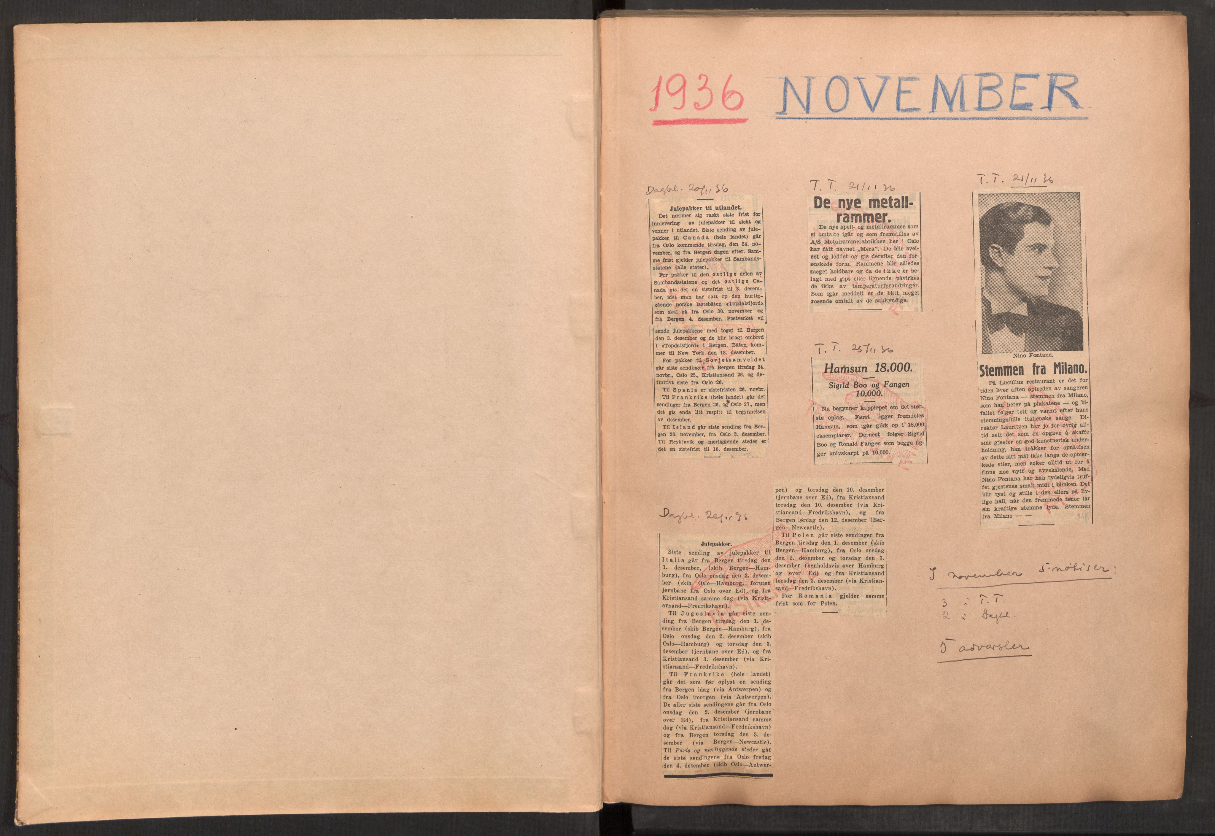 Tekstreklameutvalget, RA/PA-0854/A/Aa/L0009: Meldinger til avisene, avisutklipp stemplet med den røde hånd, 1936-1938