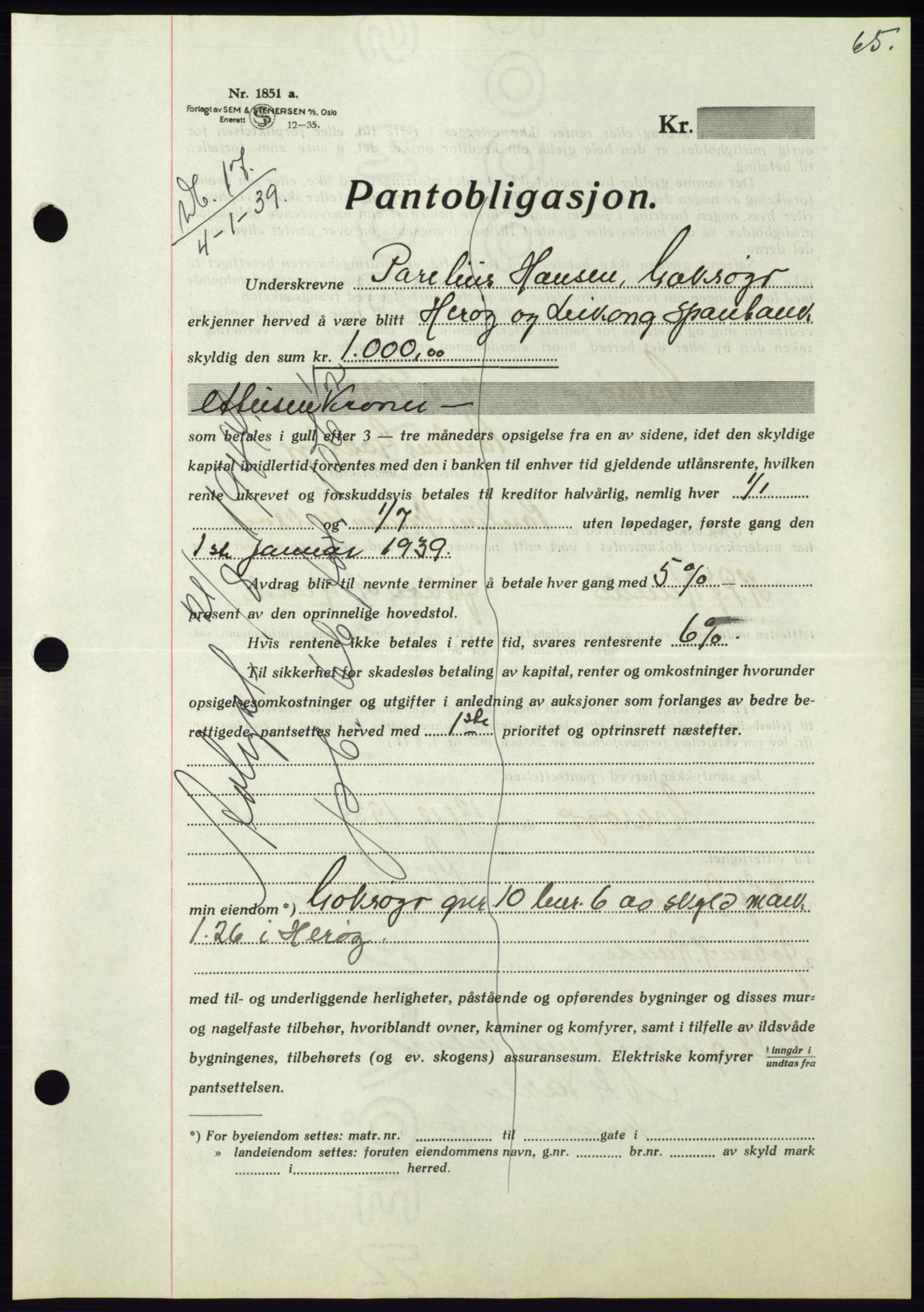 Søre Sunnmøre sorenskriveri, AV/SAT-A-4122/1/2/2C/L0067: Pantebok nr. 61, 1938-1939, Dagboknr: 17/1939