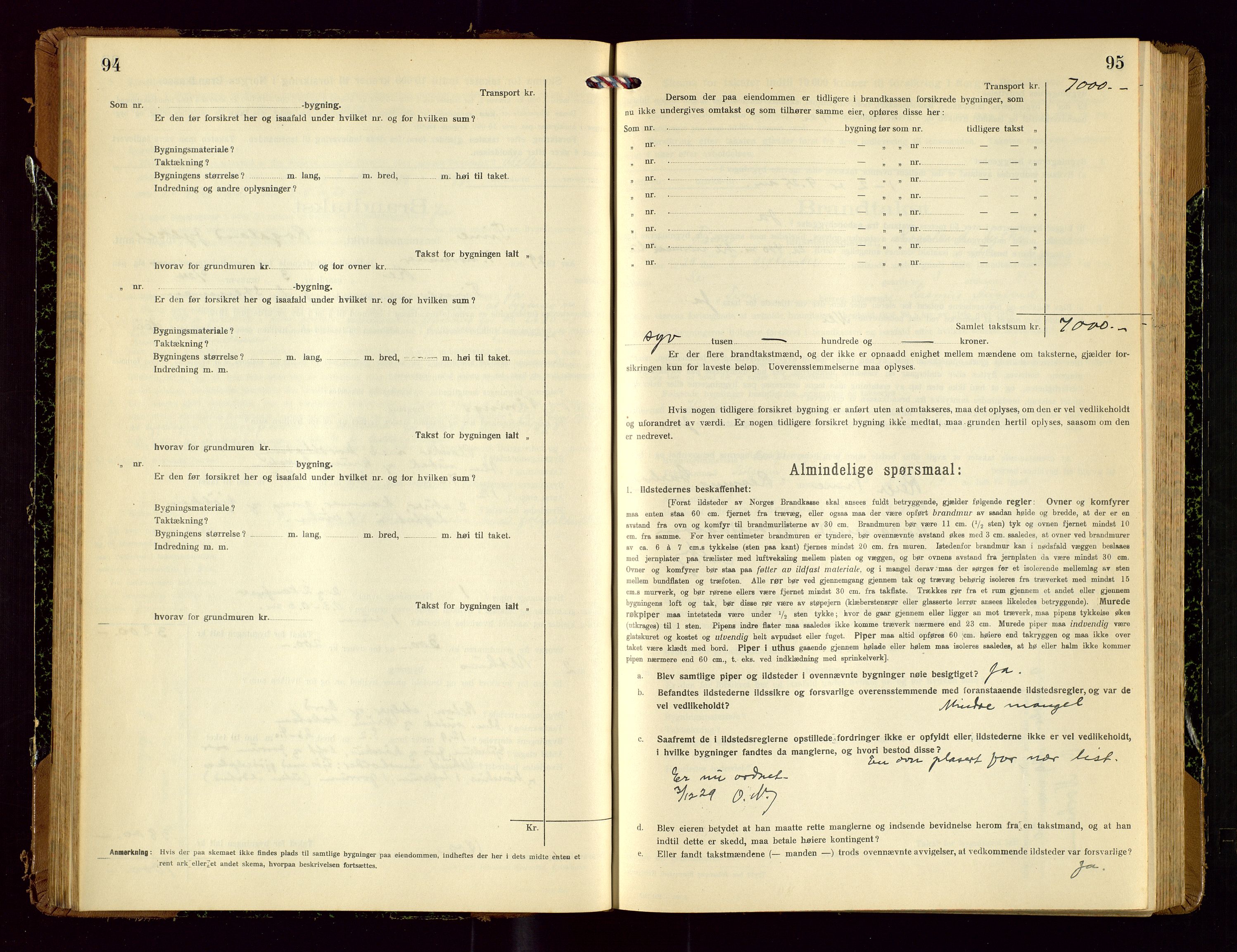 Time lensmannskontor, AV/SAST-A-100420/Gob/L0002: Branntakstprotokoll, 1919-1952, s. 94-95