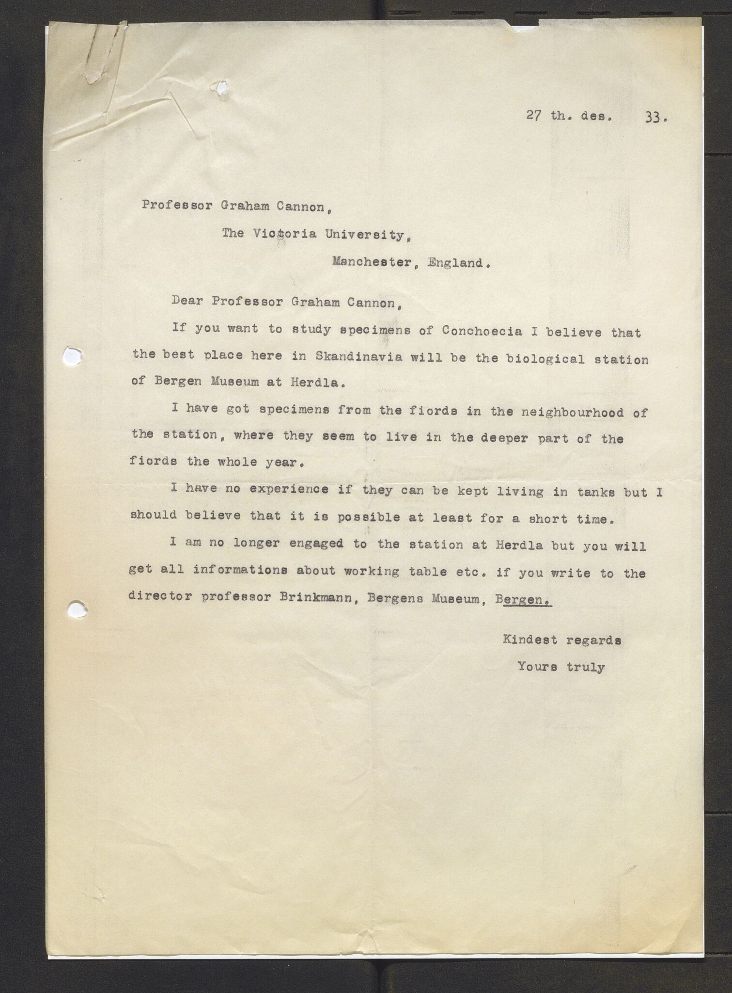 Bergens Museum, AV/SAB-A-17301/13/D/L0002: Korrespondanse , 1928-1940, s. 385