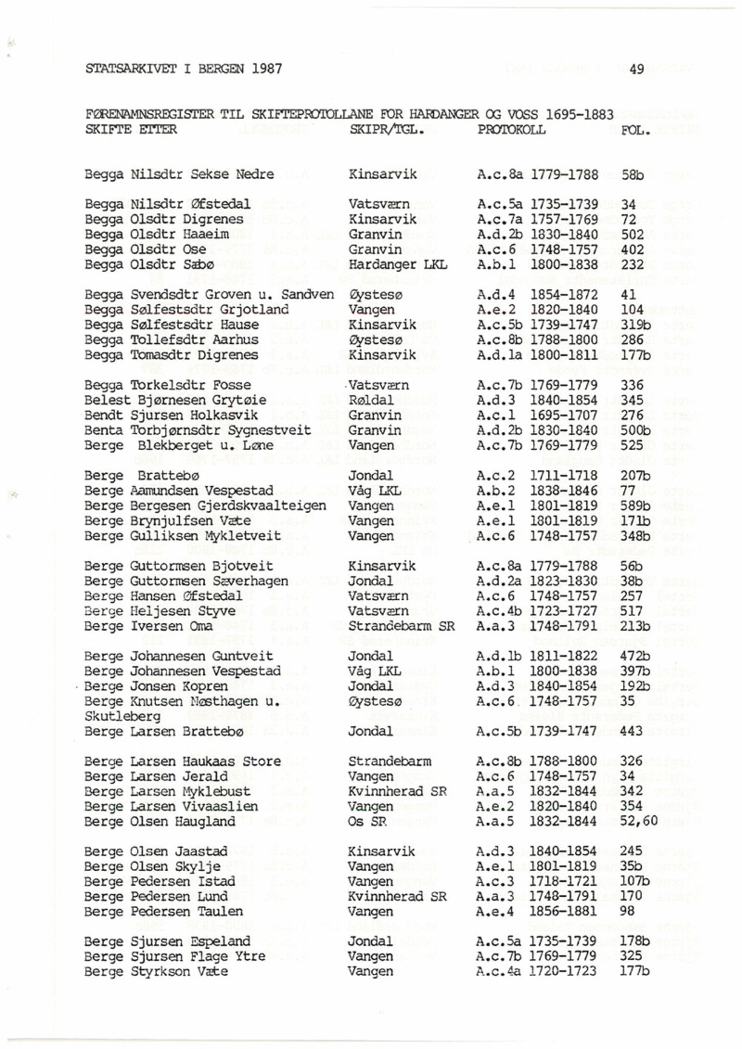 Hardanger og Voss sorenskriveri, SAB/A-2501/4, 1695-1883, s. 49