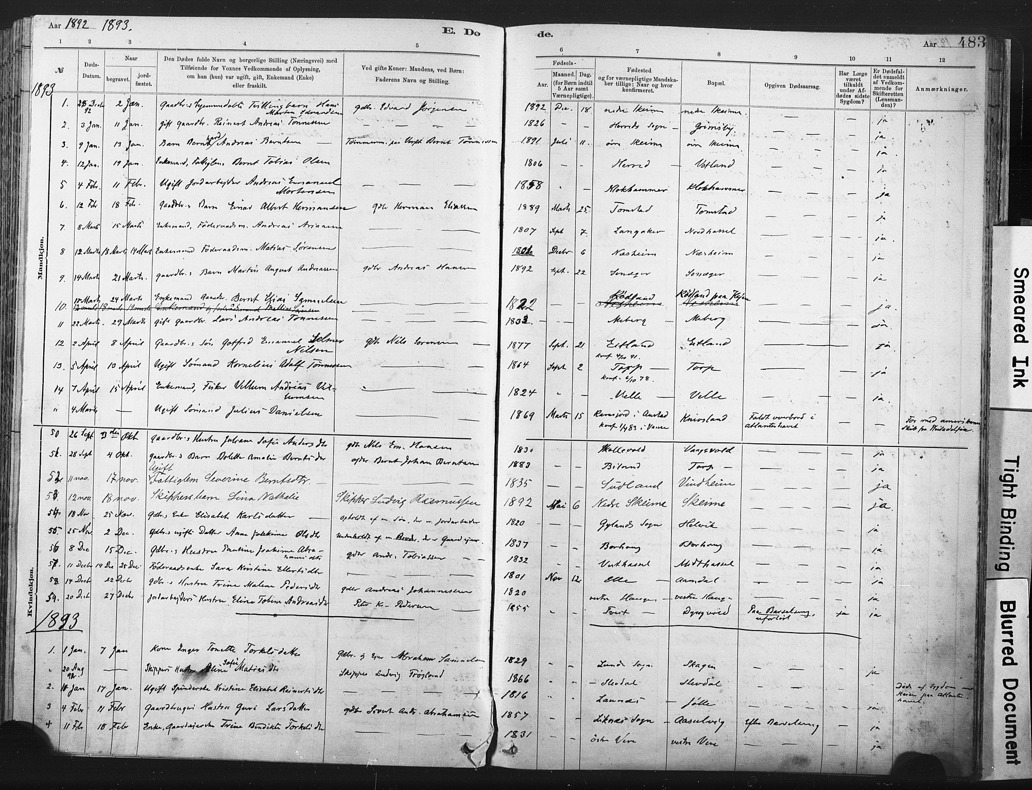 Lista sokneprestkontor, SAK/1111-0027/F/Fa/L0012: Ministerialbok nr. A 12, 1879-1903, s. 483