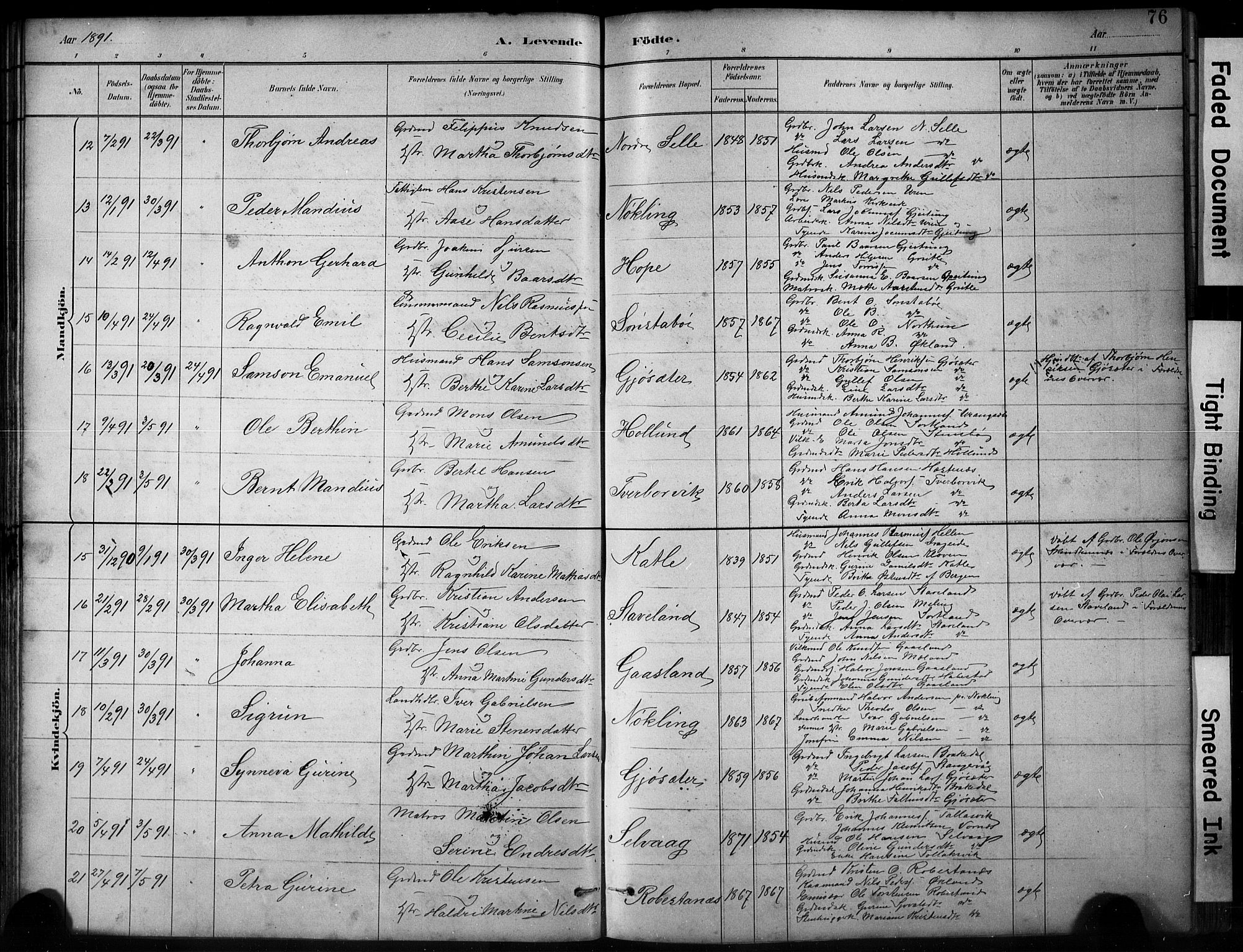 Finnås sokneprestembete, AV/SAB-A-99925/H/Ha/Hab/Habb/L0003: Klokkerbok nr. B 3, 1882-1897, s. 76