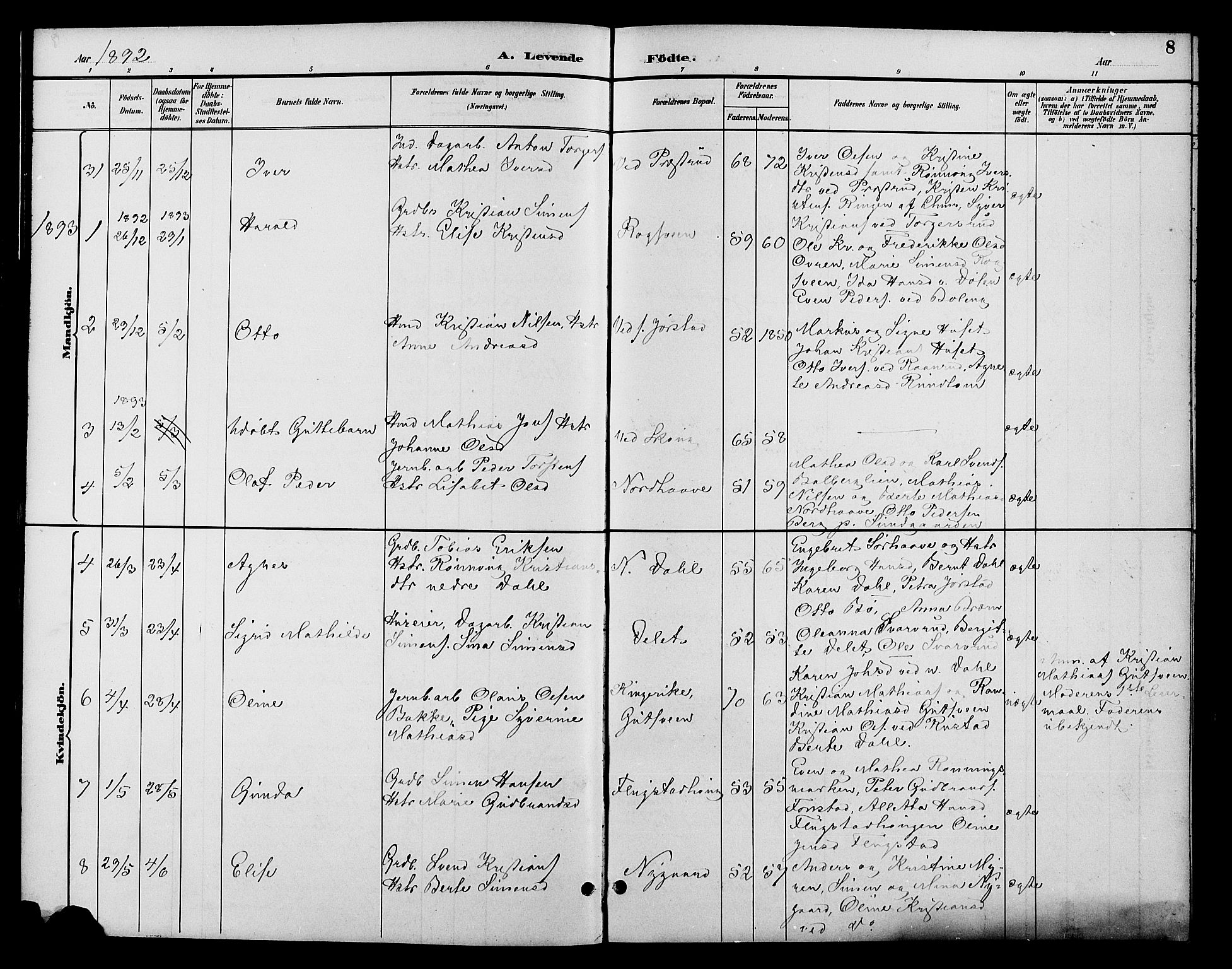 Fåberg prestekontor, AV/SAH-PREST-086/H/Ha/Hab/L0010: Klokkerbok nr. 10, 1892-1900, s. 8