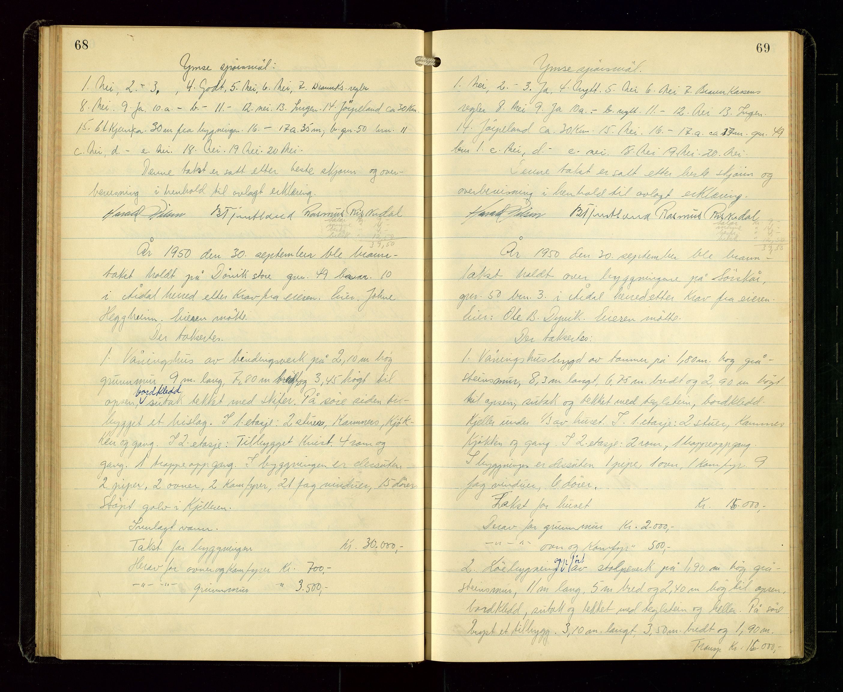 Årdal lensmannskontor, AV/SAST-A-100453/Goa/L0002: Branntakstprotokoll, 1940-1955, s. 68-69