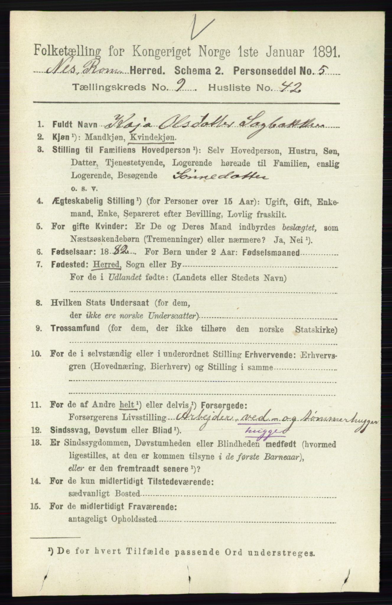 RA, Folketelling 1891 for 0236 Nes herred, 1891, s. 5550