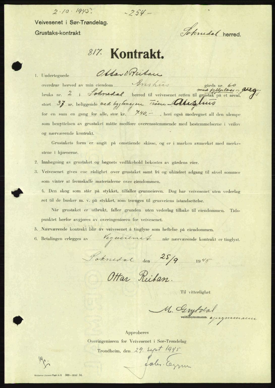 Gauldal sorenskriveri, SAT/A-0014/1/2/2C: Pantebok nr. A1a, 1945-1945, Dagboknr: 817/1945