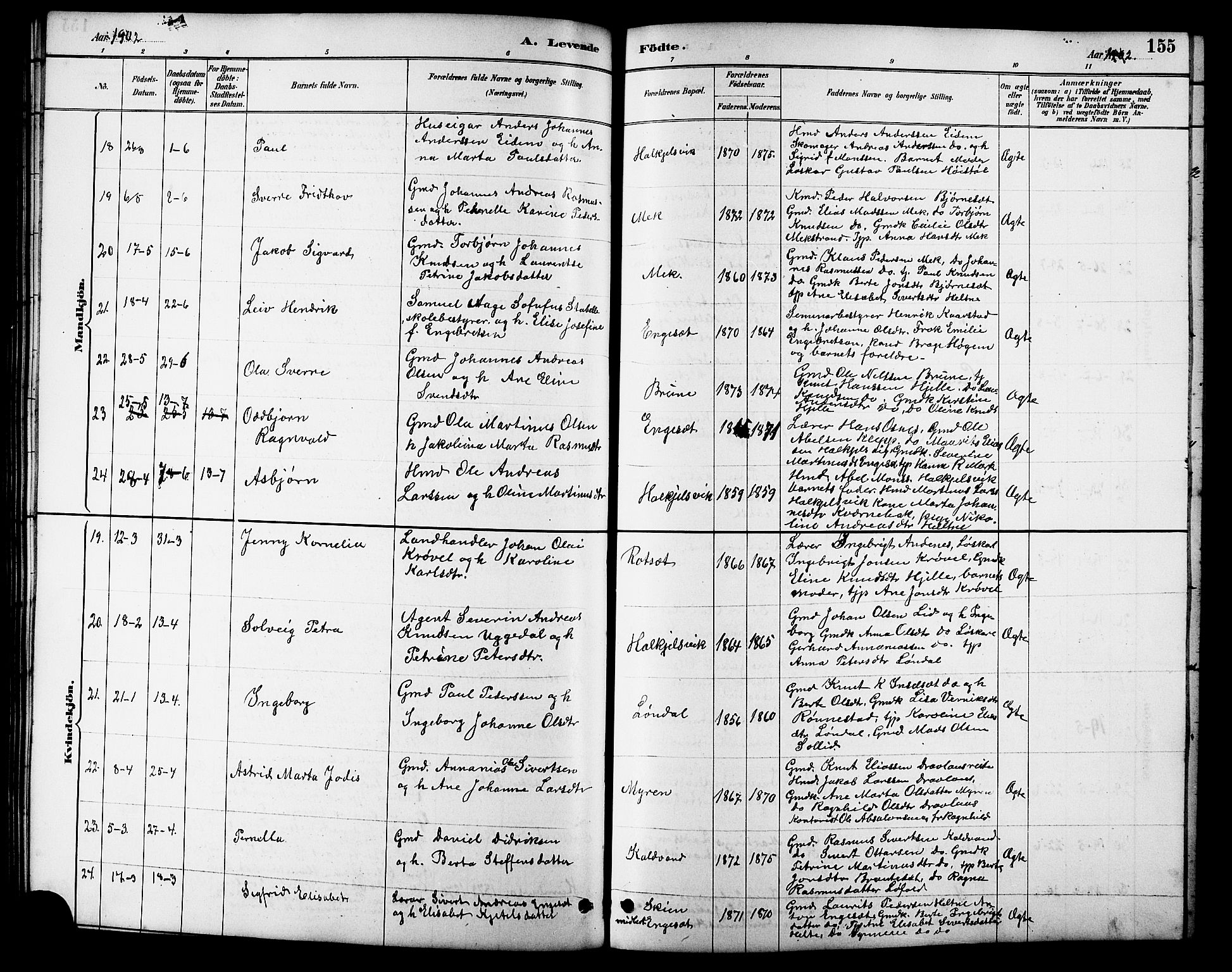 Ministerialprotokoller, klokkerbøker og fødselsregistre - Møre og Romsdal, AV/SAT-A-1454/511/L0158: Klokkerbok nr. 511C04, 1884-1903, s. 155