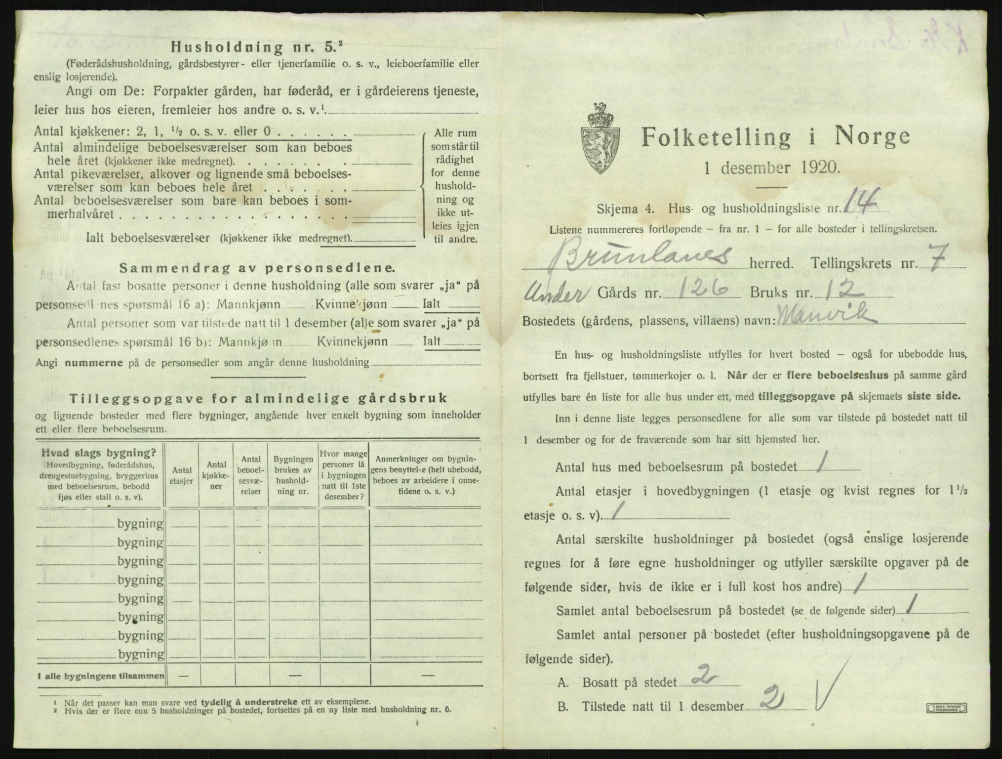 SAKO, Folketelling 1920 for 0726 Brunlanes herred, 1920, s. 949