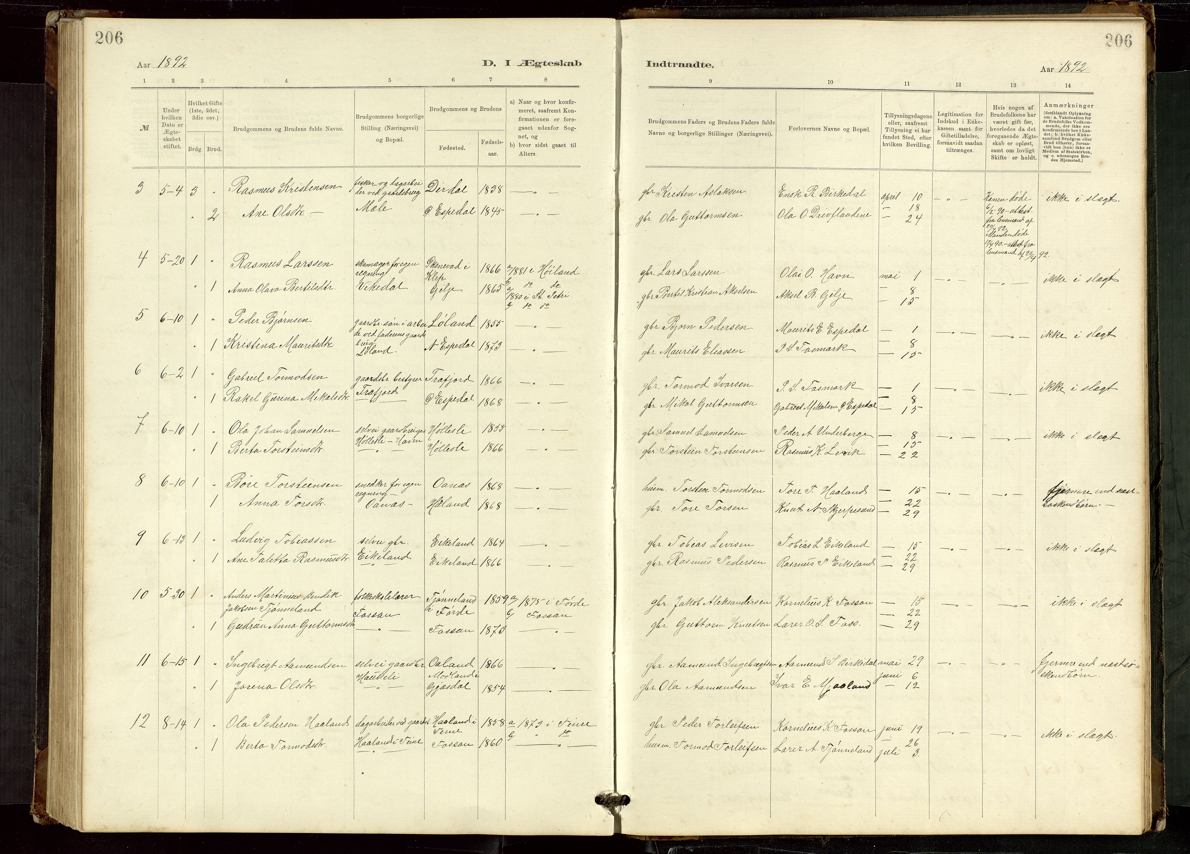 Høgsfjord sokneprestkontor, AV/SAST-A-101624/H/Ha/Hab/L0009: Klokkerbok nr. B 9, 1883-1920, s. 206