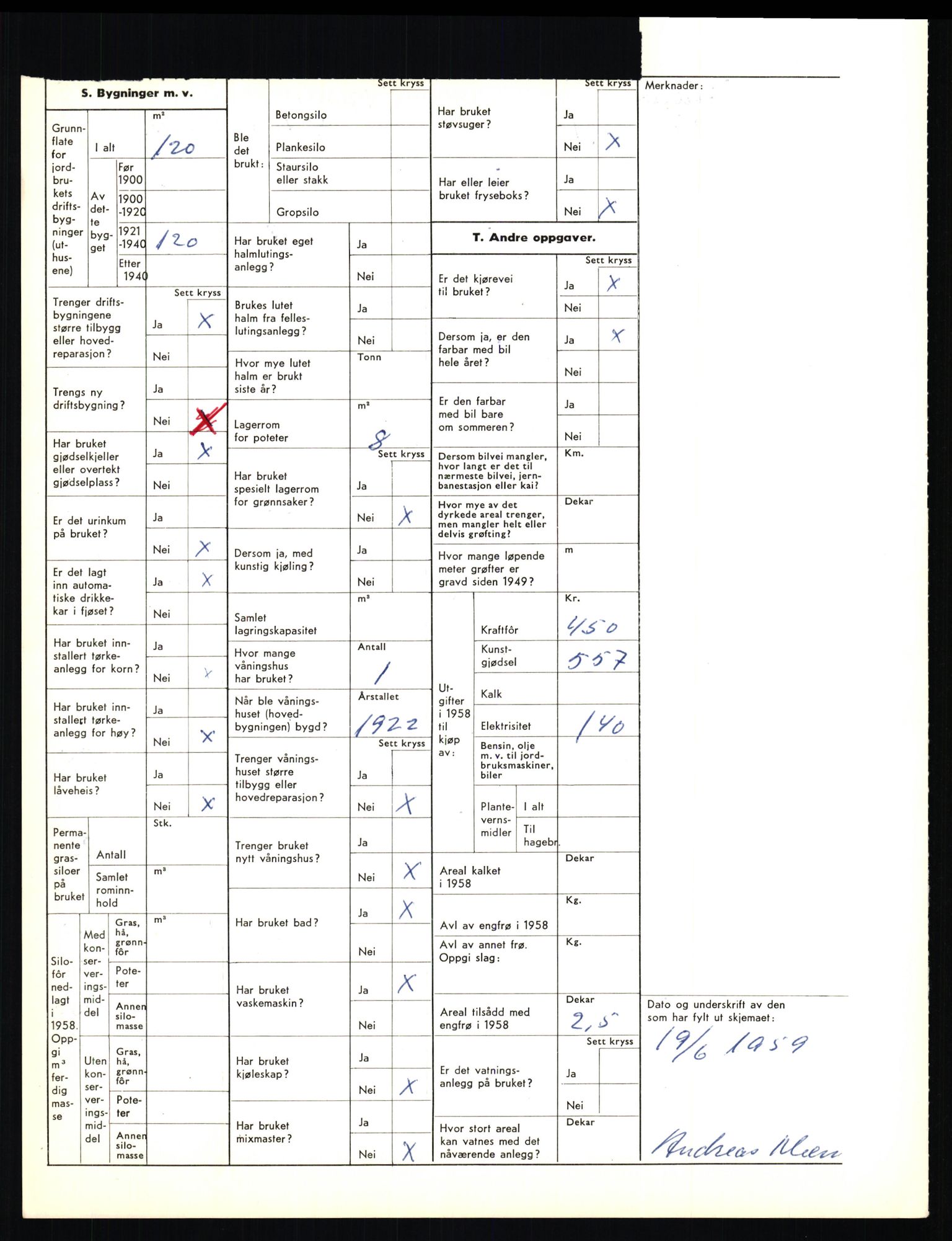 Statistisk sentralbyrå, Næringsøkonomiske emner, Jordbruk, skogbruk, jakt, fiske og fangst, AV/RA-S-2234/G/Gd/L0656: Troms: 1924 Målselv (kl. 0-3) og 1925 Sørreisa, 1959, s. 1954