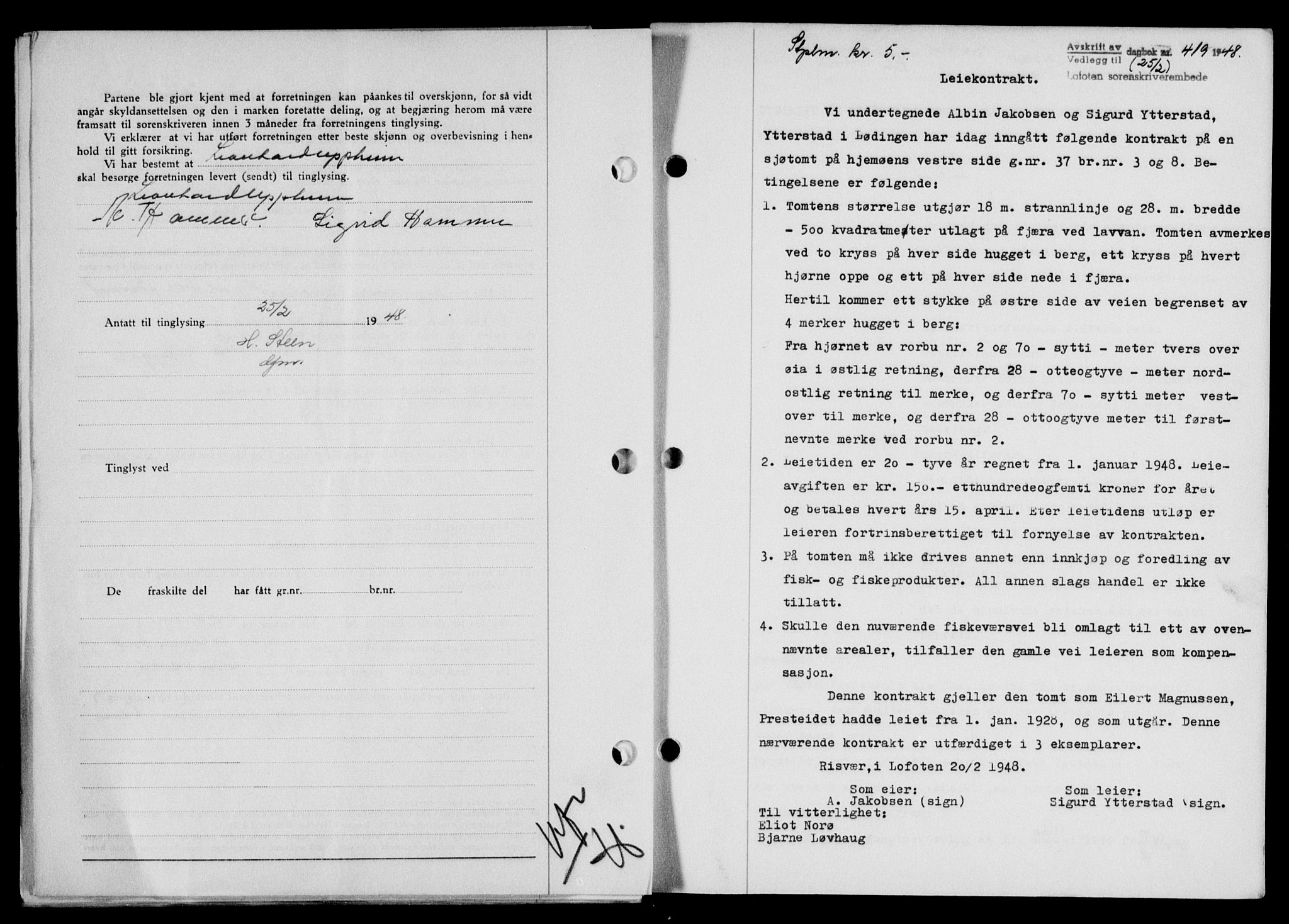 Lofoten sorenskriveri, SAT/A-0017/1/2/2C/L0017a: Pantebok nr. 17a, 1947-1948, Dagboknr: 419/1948