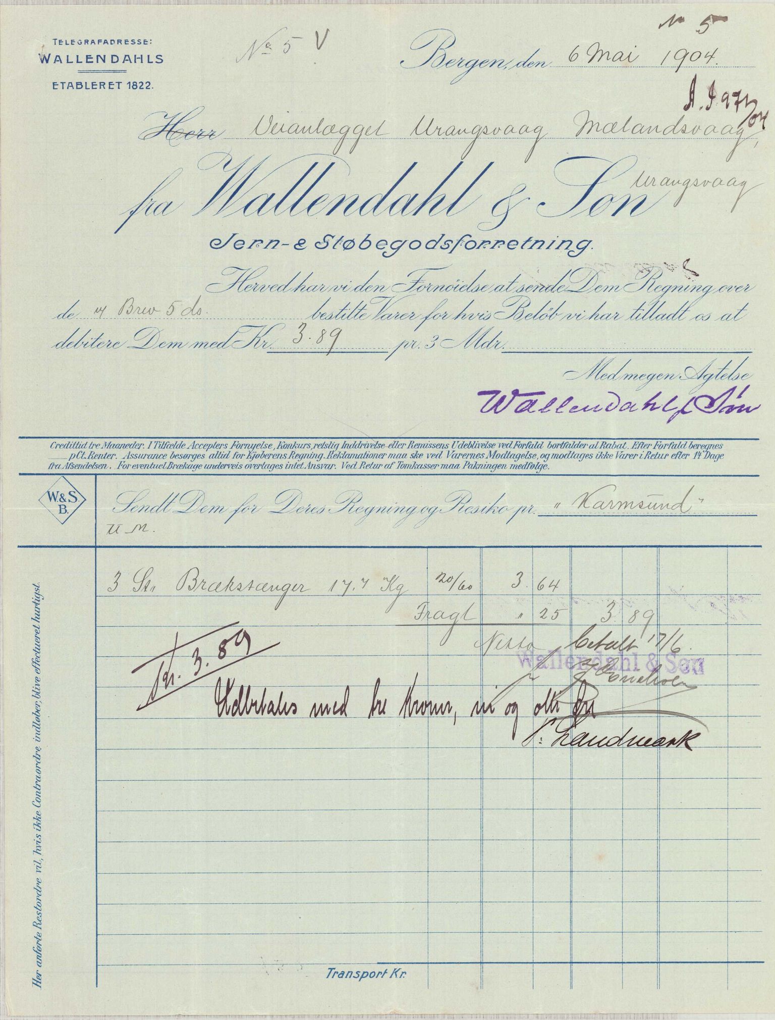 Finnaas kommune. Formannskapet, IKAH/1218a-021/E/Ea/L0002/0003: Rekneskap for veganlegg / Rekneskap for veganlegget Urangsvåg - Mælandsvåg, 1904-1905, s. 14