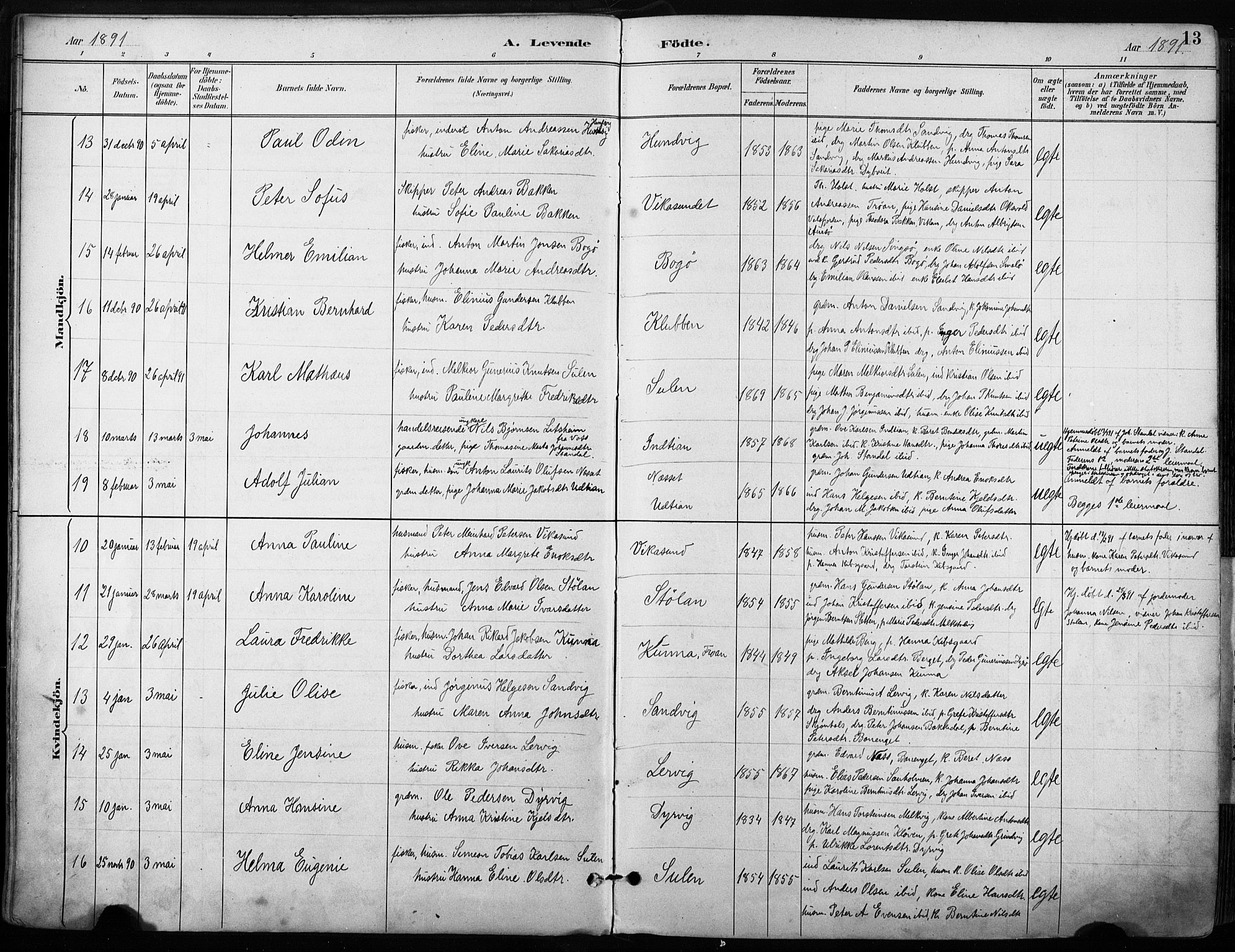Ministerialprotokoller, klokkerbøker og fødselsregistre - Sør-Trøndelag, SAT/A-1456/640/L0579: Ministerialbok nr. 640A04, 1889-1902, s. 13