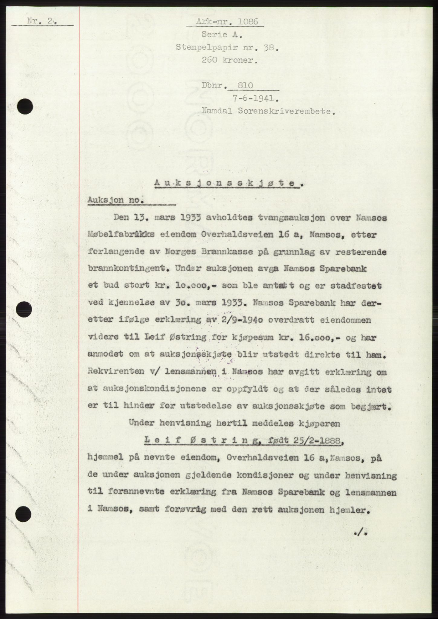 Namdal sorenskriveri, SAT/A-4133/1/2/2C: Pantebok nr. -, 1940-1941, Tingl.dato: 07.06.1941